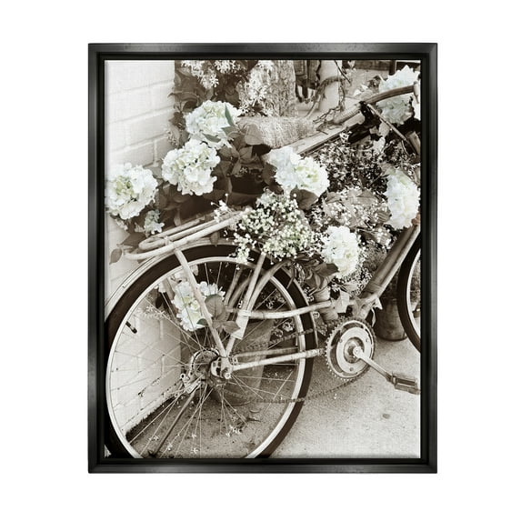Stupell Industries Flower Blossom Covered Bicycle Vintage Neighborhood Photography Photograph Jet Black Floating Framed Canvas Print Wall Art, Design by Acosta