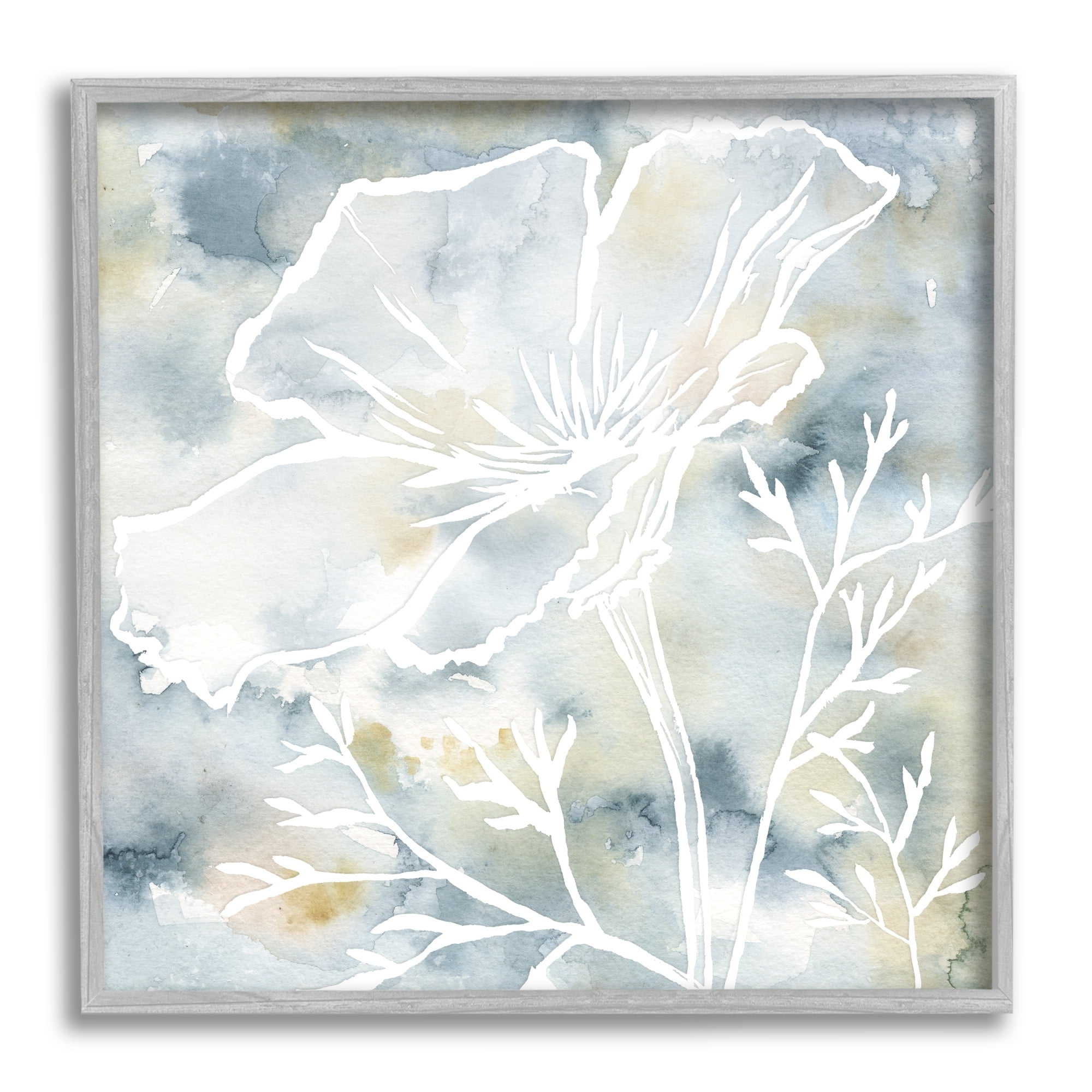 Stupell Industries Flower Blossom Petals White Outline Watercolor Detail Graphic Art Gray Framed Art Print Wall Art, Design by Jackie Decker