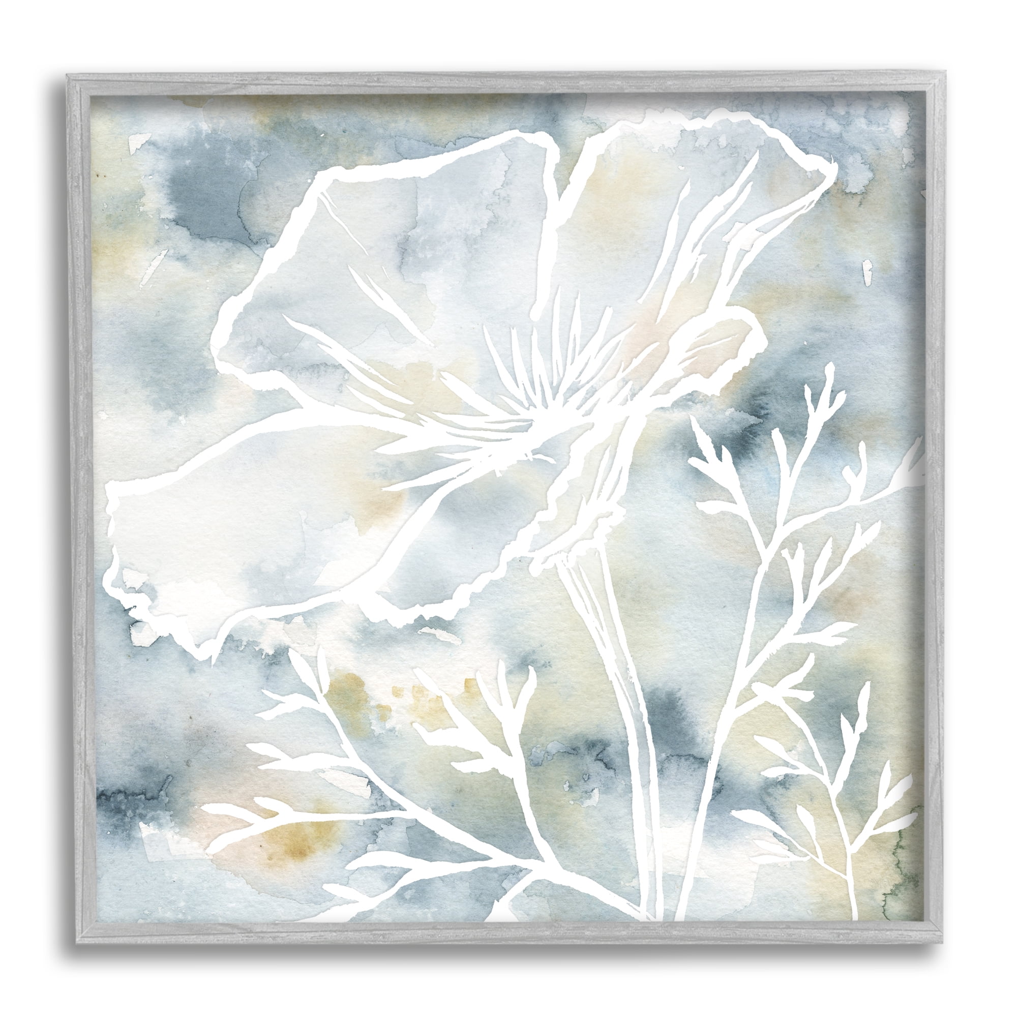 Stupell Industries Flower Blossom Petals White Outline Watercolor Detail Graphic Art Gray Framed Art Print Wall Art, Design by Jackie Decker
