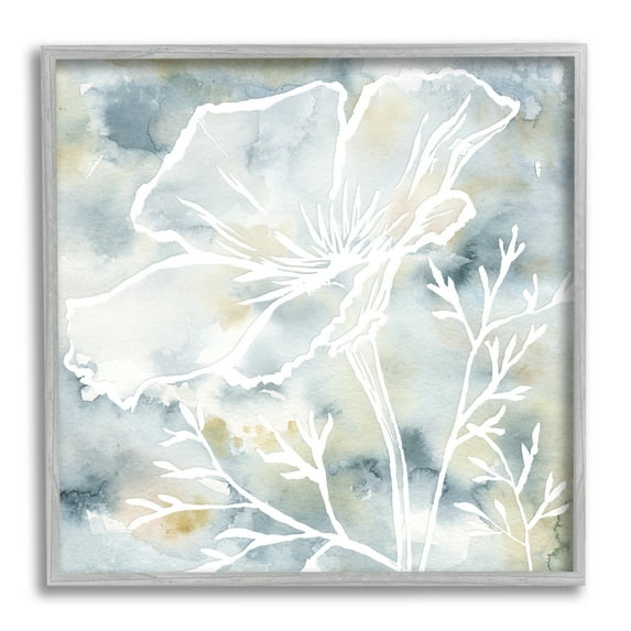 Stupell Industries Flower Blossom Petals White Outline Watercolor Detail Graphic Art Gray Framed Art Print Wall Art, Design by Jackie Decker