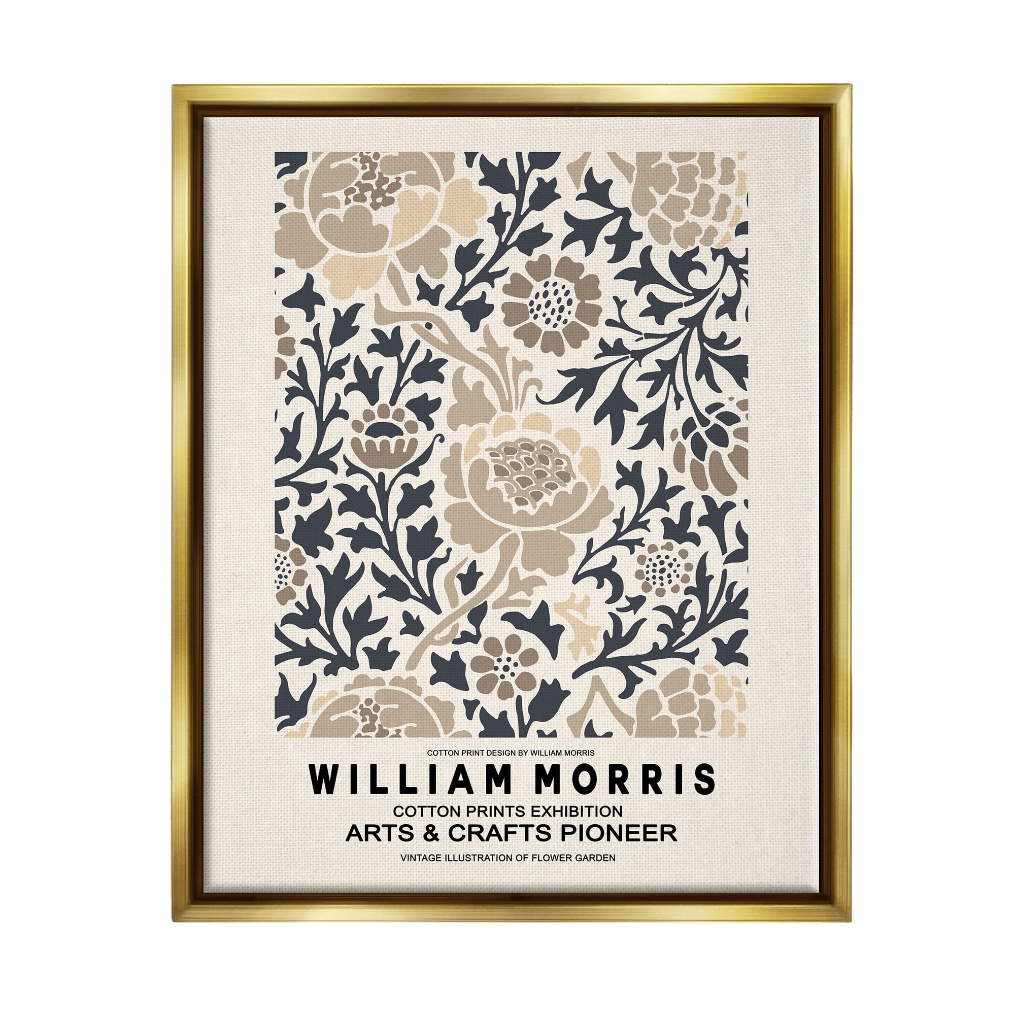 Stupell Industries Flower Blossom Silhouettes Pattern Exhibition Flyer Metallic Gold Framed Floating Canvas Wall Art, 16x20, by Ros Ruseva