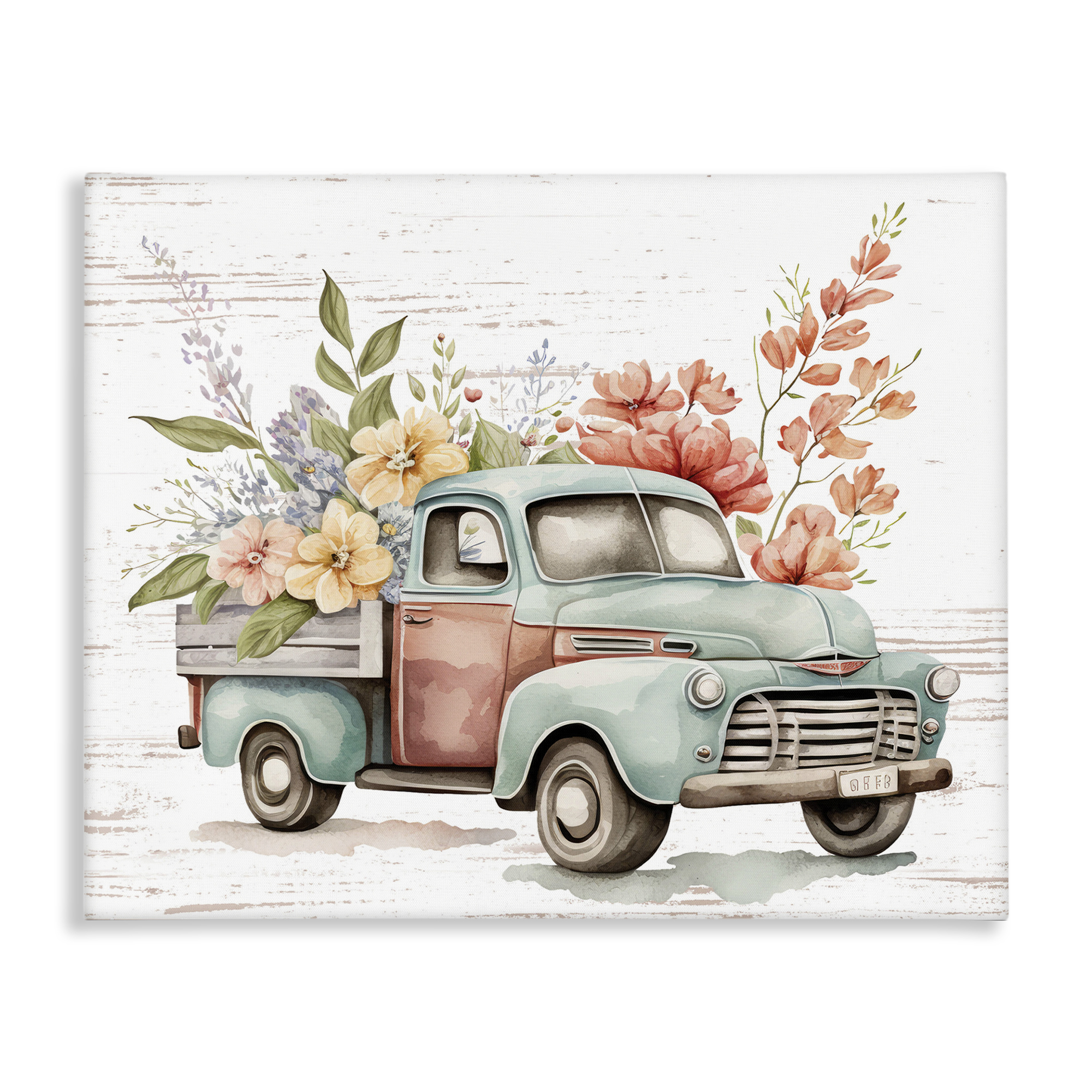 Stupell Industries Flower Blossom Truck Transportation Painting Gallery Wrapped Canvas Art Print Wall Art, 30 x 24