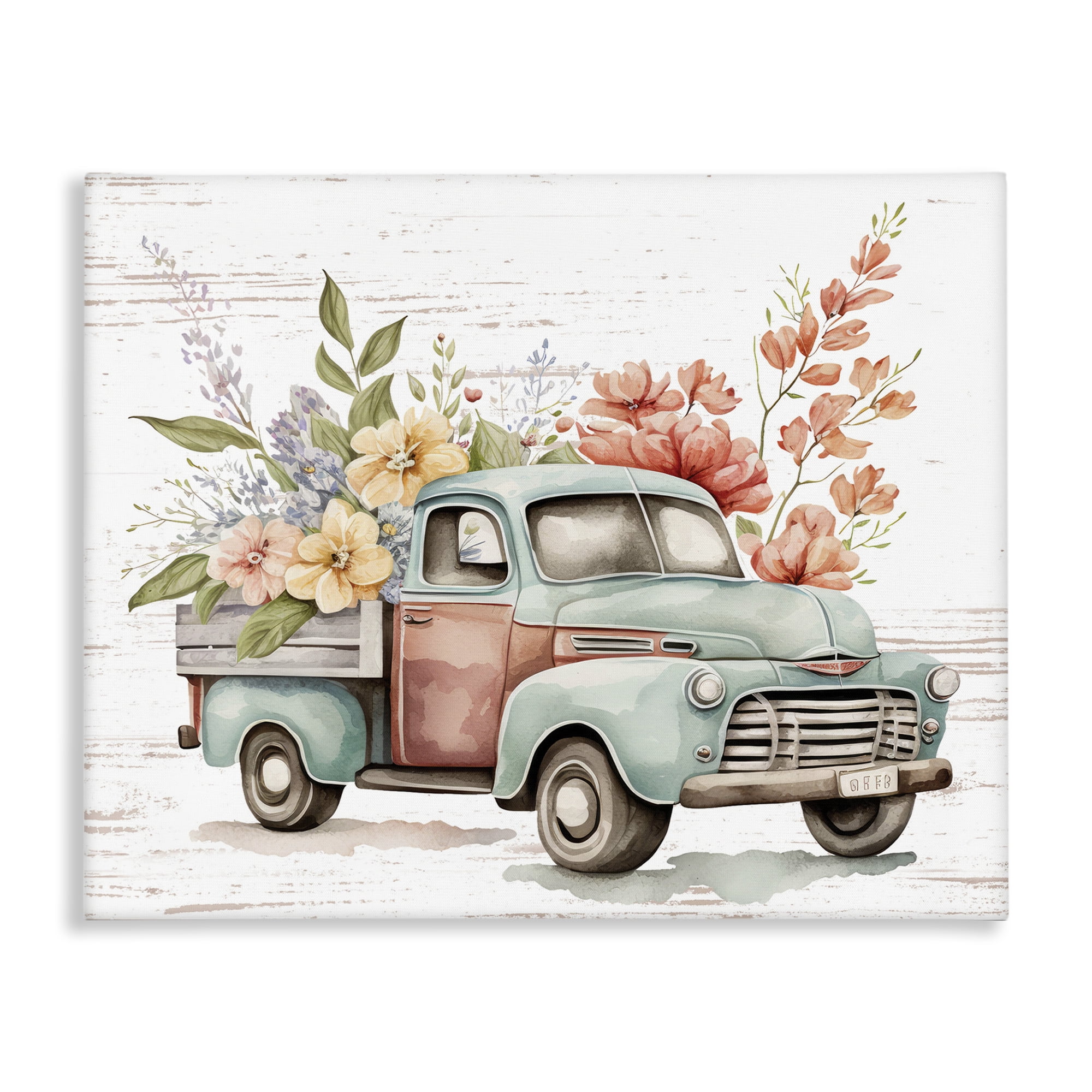 Stupell Industries Flower Blossom Truck Transportation Painting Gallery Wrapped Canvas Art Print Wall Art, 48 x 36