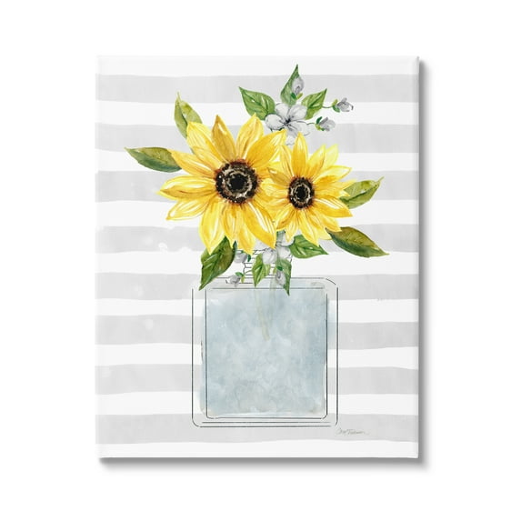 Stupell Industries Flower Blossoms Perfume Bottle Vase Casual Stripes Graphic Art Gallery Wrapped Canvas Print Wall Art, Design by Carol Robinson