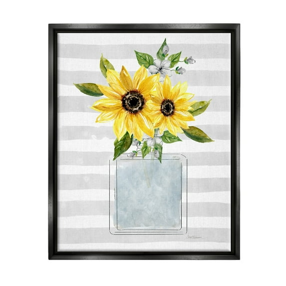 Stupell Industries Flower Blossoms Perfume Bottle Vase Casual Stripes Graphic Art Jet Black Floating Framed Canvas Print Wall Art, Design by Carol Robinson