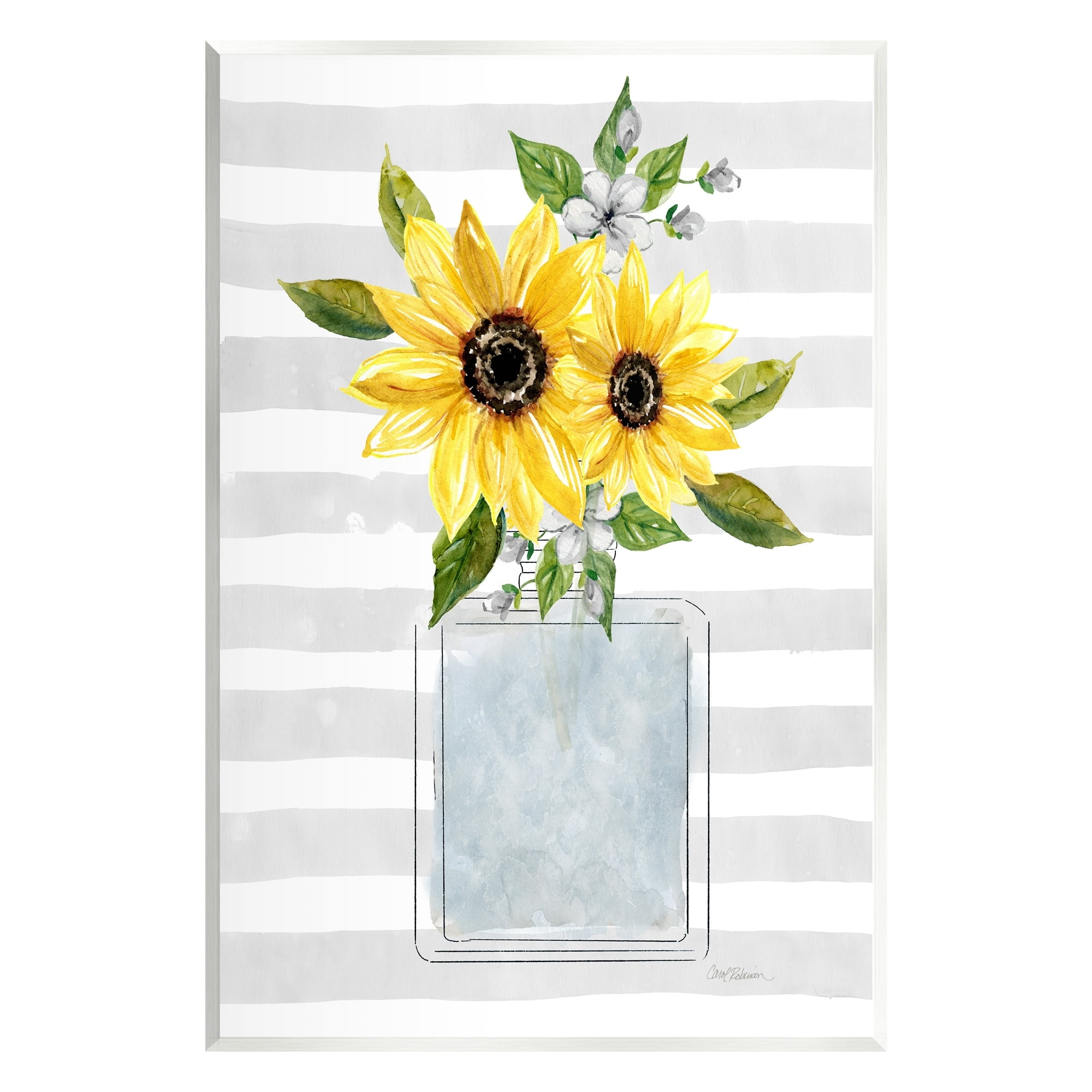 Stupell Industries Flower Blossoms Perfume Bottle Vase Casual Stripes Graphic Art Unframed Art Print Wall Art, Design by Carol Robinson
