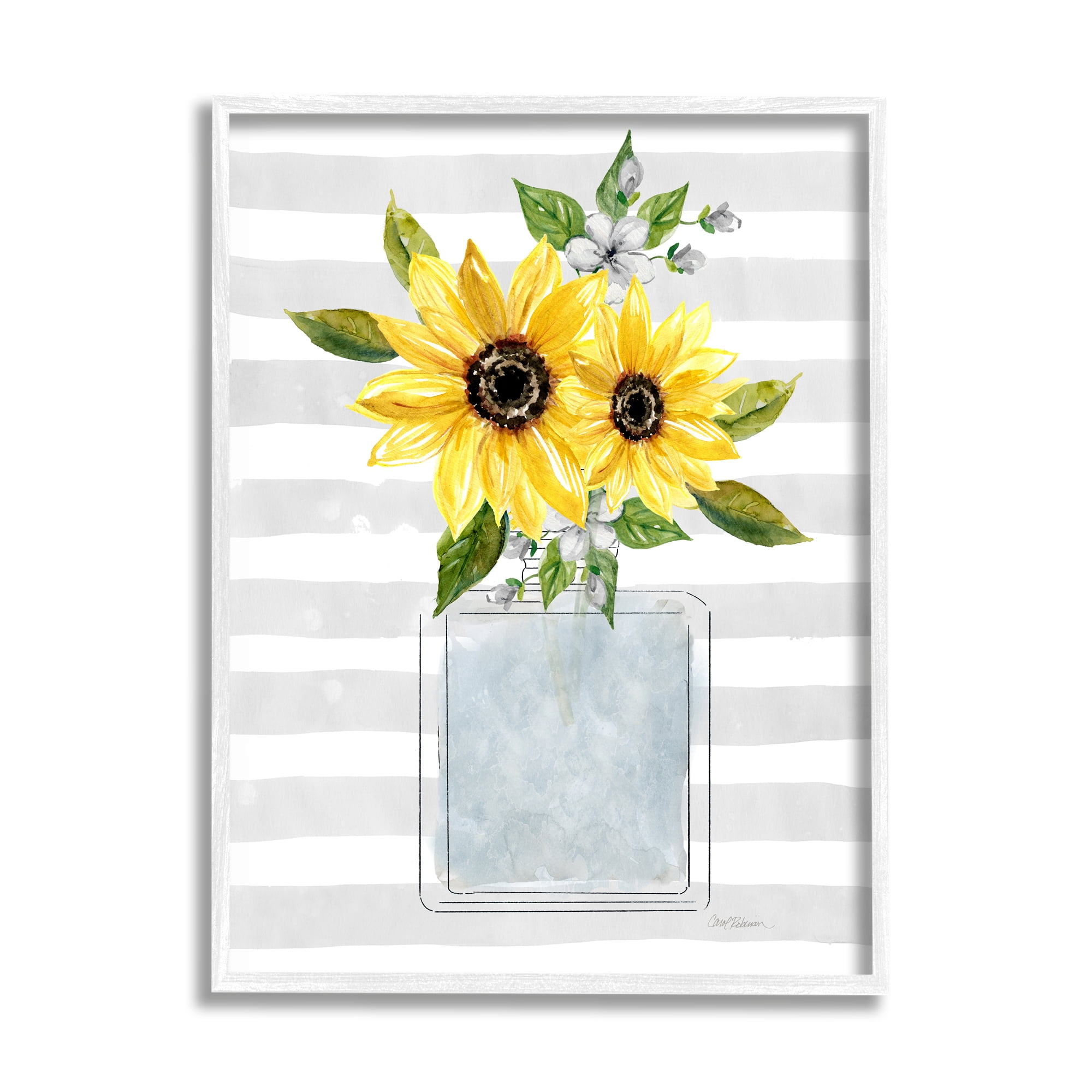 Stupell Industries Flower Blossoms Perfume Bottle Vase Casual Stripes Graphic Art White Framed Art Print Wall Art, Design by Carol Robinson