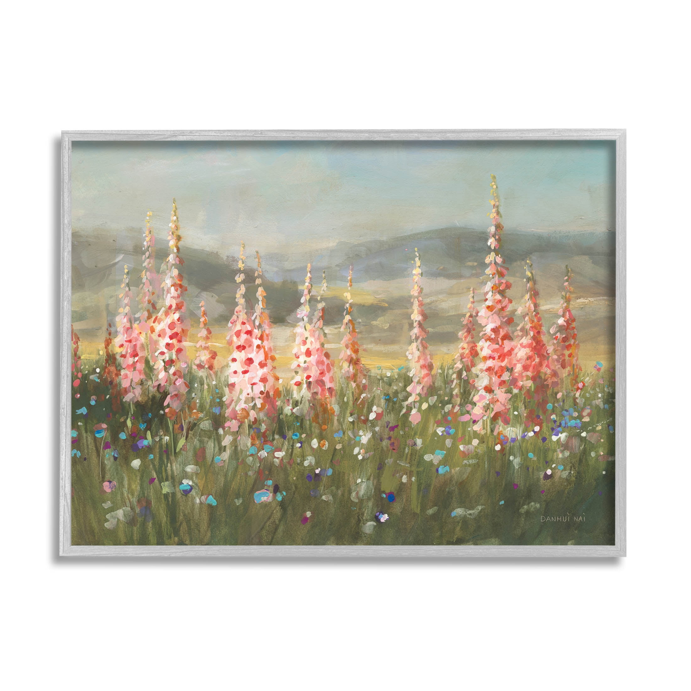 Stupell Industries Flower Blossoms Vast Rural Meadow Painting Gray Framed Art Print Wall Art, Design by Danhui Nai
