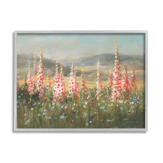 Stupell Industries Flower Blossoms Vast Rural Meadow Painting Gray Framed Art Print Wall Art, Design by Danhui Nai