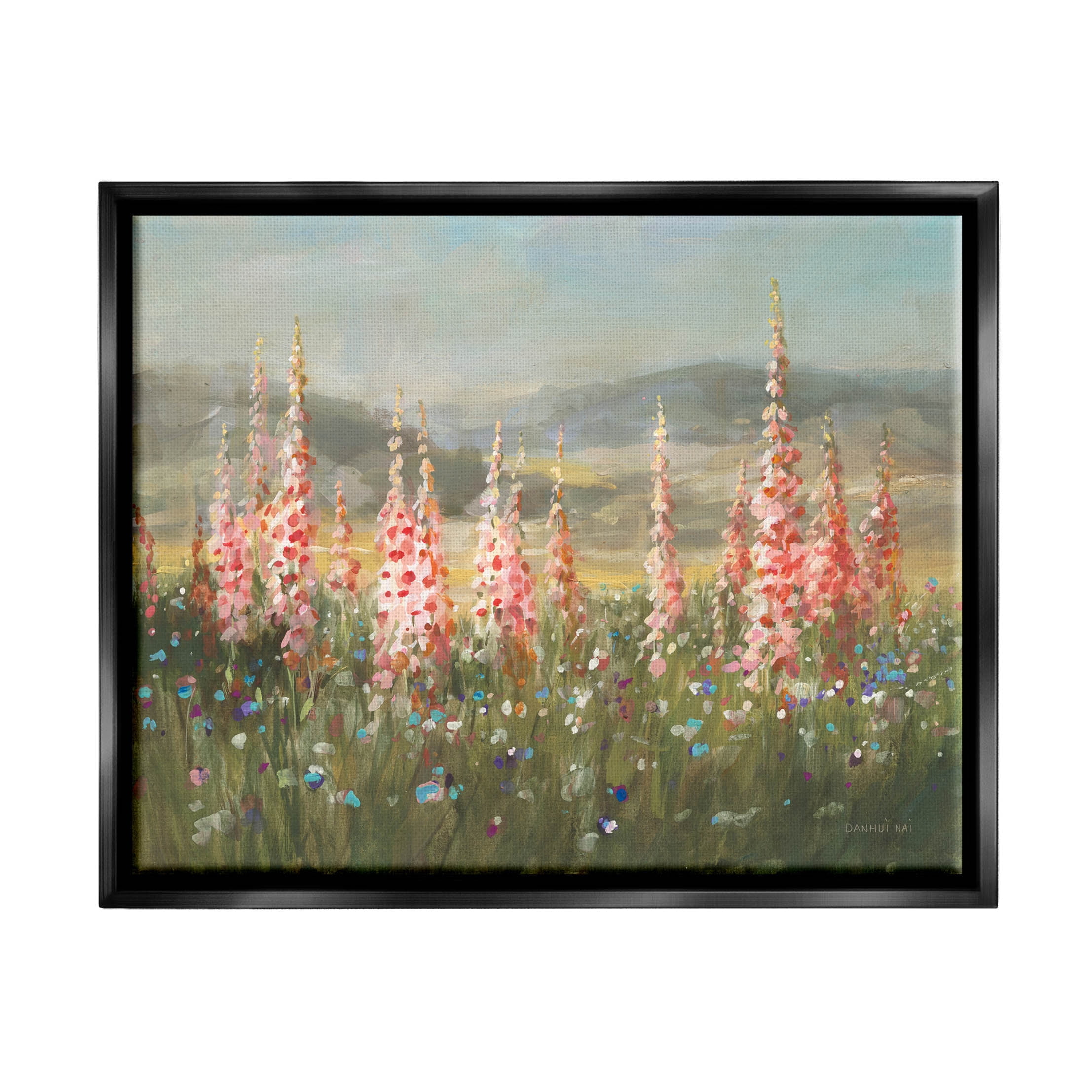 Stupell Industries Flower Blossoms Vast Rural Meadow Painting Jet Black Floating Framed Canvas Print Wall Art, Design by Danhui Nai