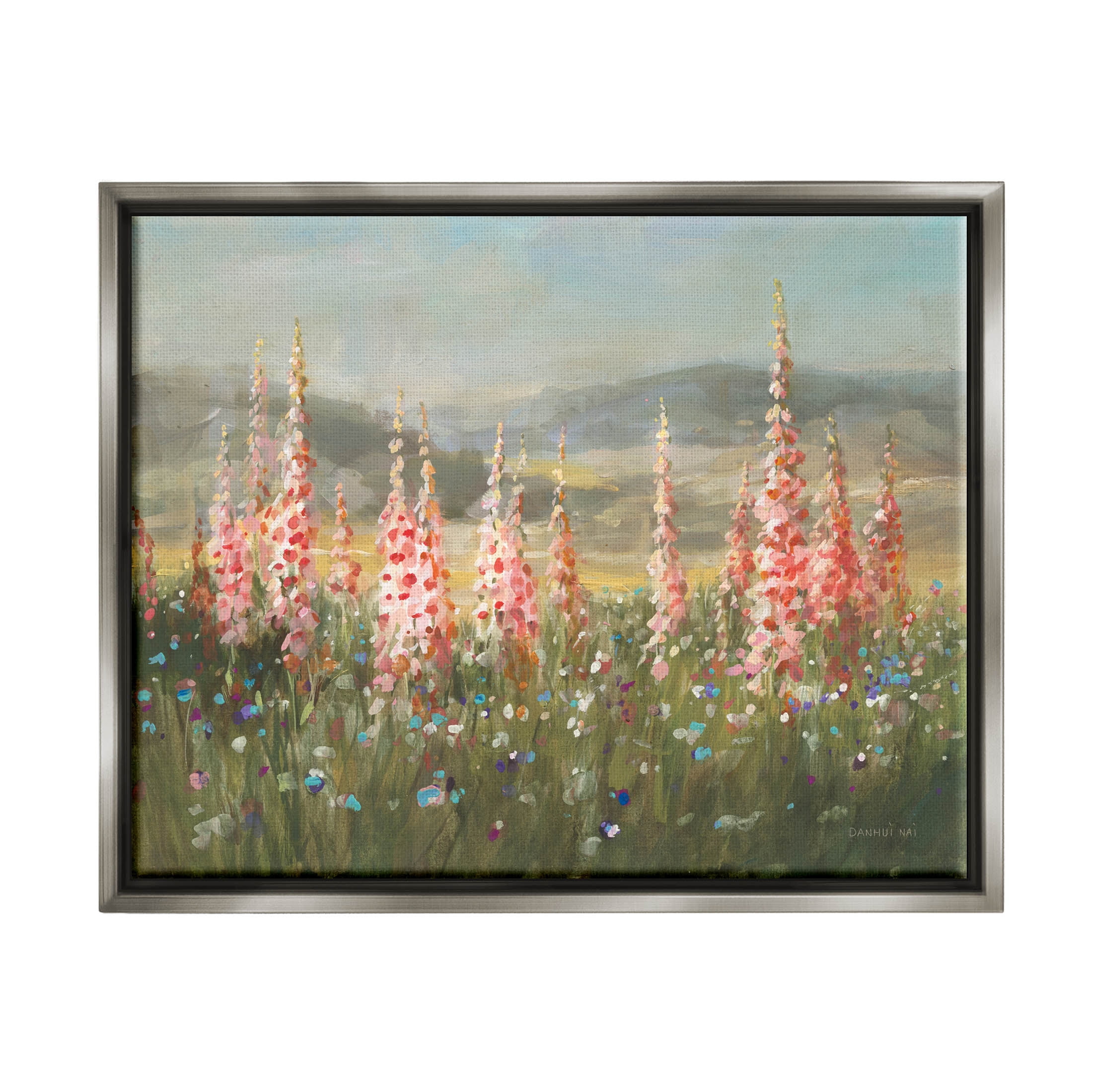 Stupell Industries Flower Blossoms Vast Rural Meadow Painting Luster Gray Floating Framed Canvas Print Wall Art, Design by Danhui Nai