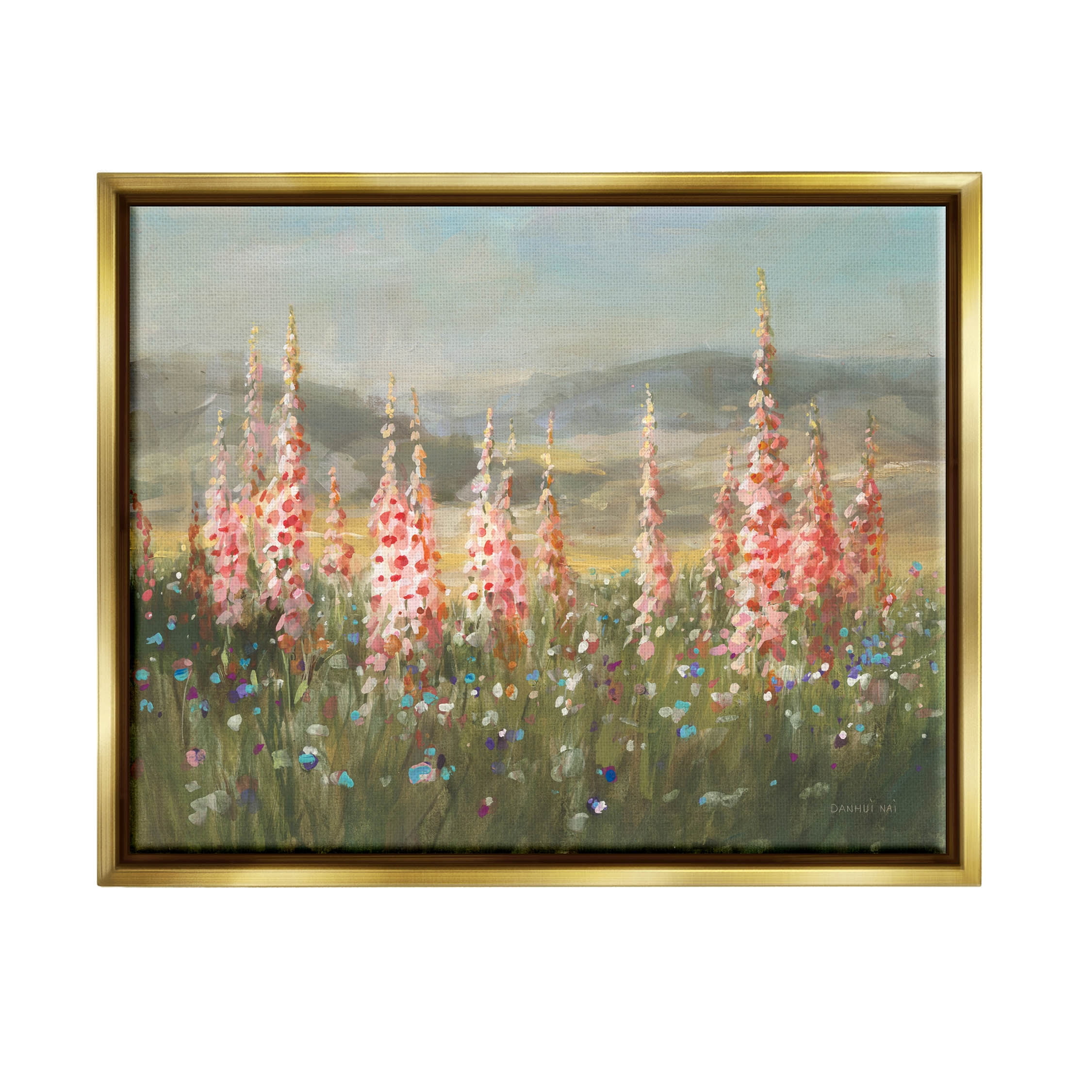 Stupell Industries Flower Blossoms Vast Rural Meadow Painting Metallic Gold Floating Framed Canvas Print Wall Art, Design by Danhui Nai