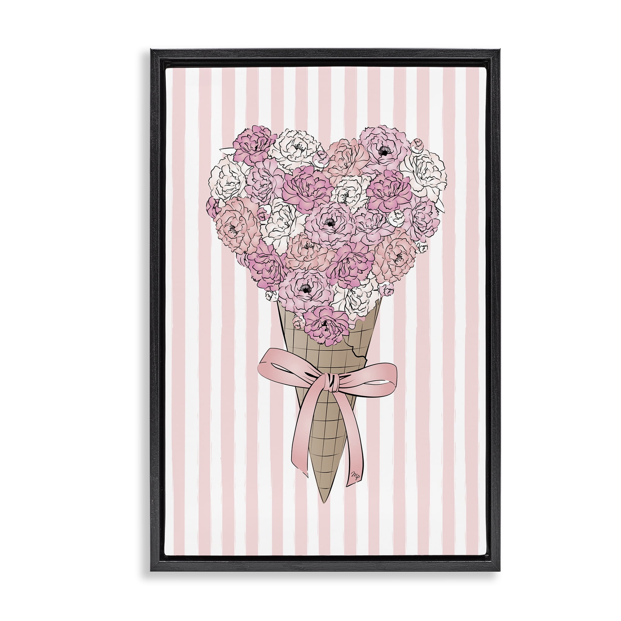 Stupell Industries Flower Bouquet Ice Cream Food & Beverage Painting Black Floater Framed Art Print Wall Art, 21 x 31