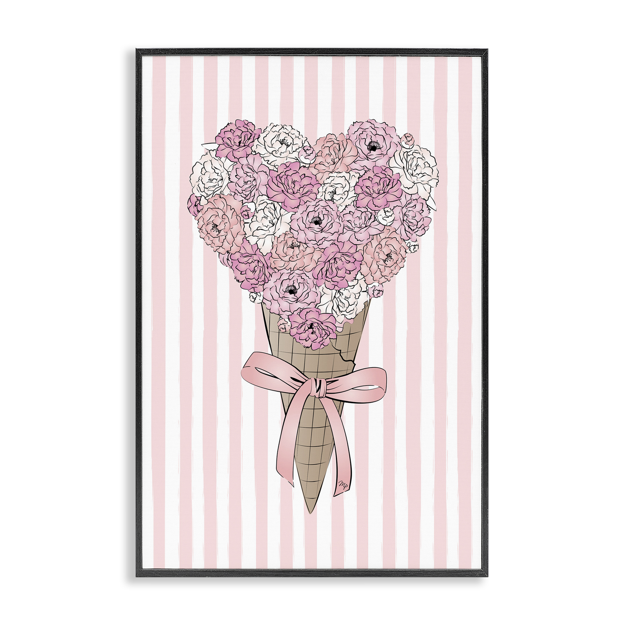 Stupell Industries Flower Bouquet Ice Cream Food & Beverage Painting Black Framed Art Print Wall Art, 20 x 30