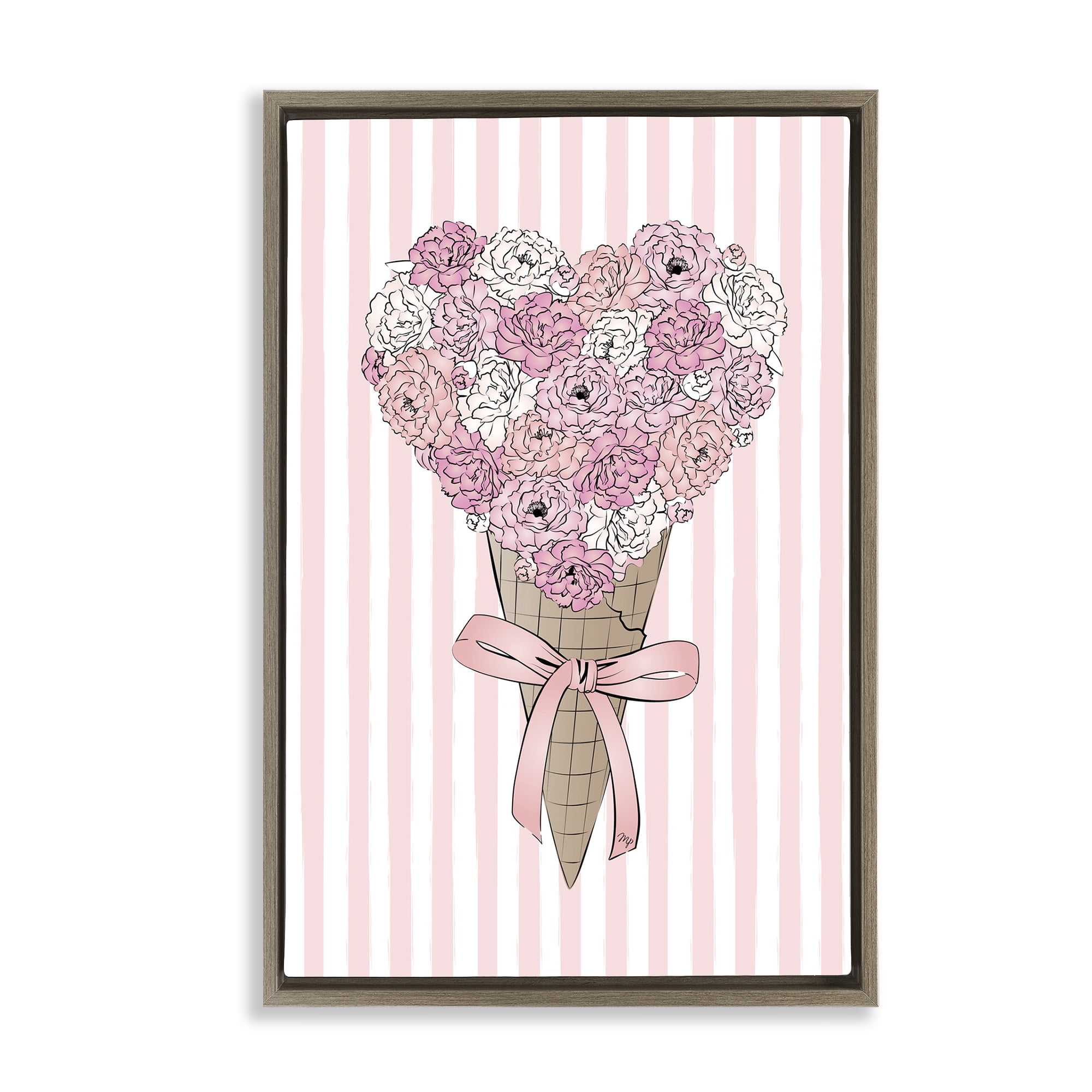 Stupell Industries Flower Bouquet Ice Cream Food & Beverage Painting Brown Floater Framed Art Print Wall Art, 17 x 25