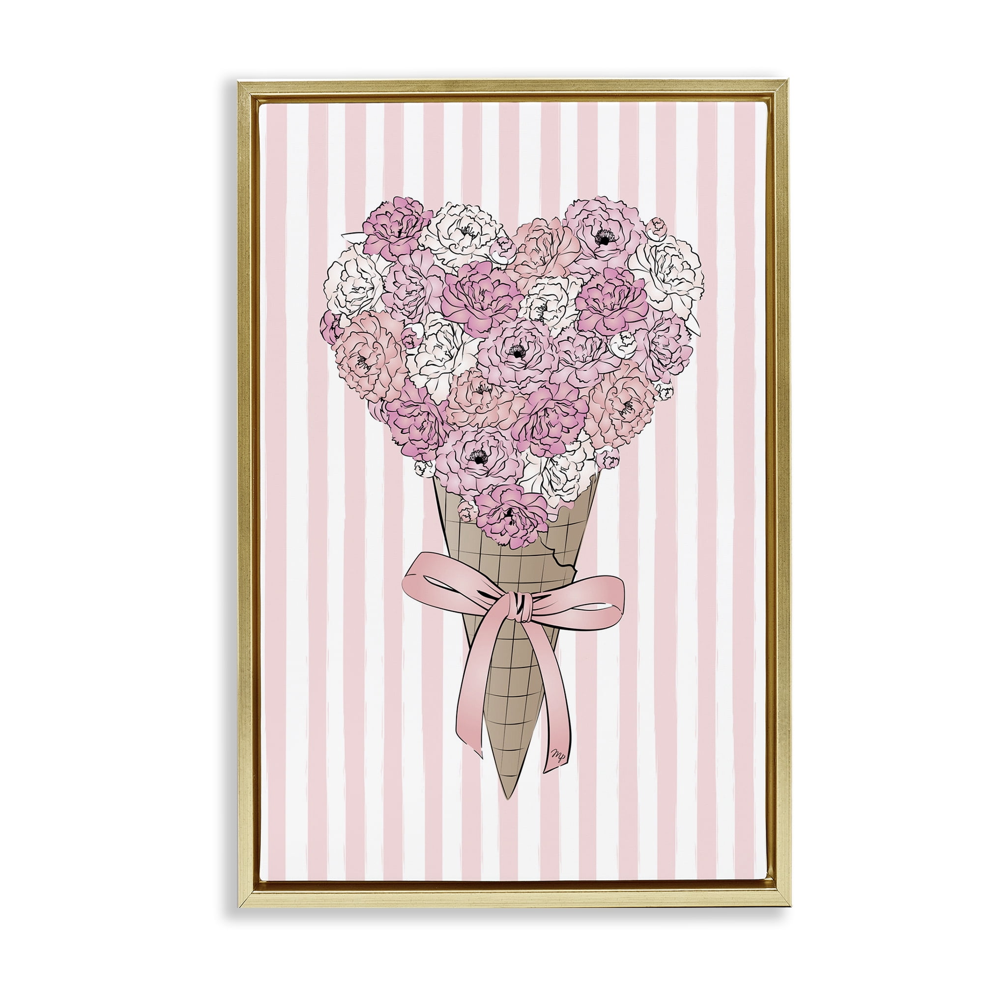 Stupell Industries Flower Bouquet Ice Cream Food & Beverage Painting Gold Floater Framed Art Print Wall Art, 17 x 25
