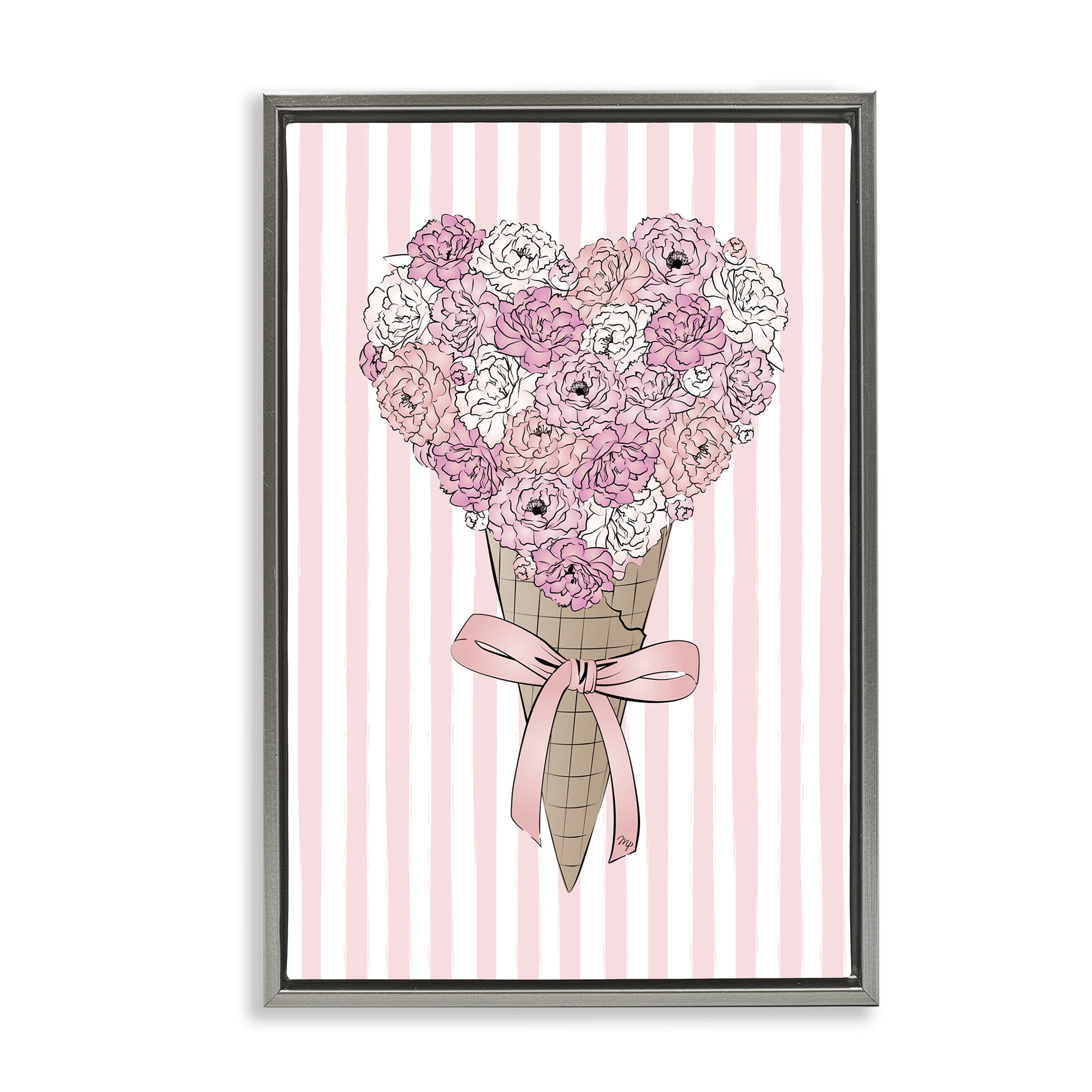 Stupell Industries Flower Bouquet Ice Cream Food & Beverage Painting Gray Floater Framed Art Print Wall Art, 21 x 31