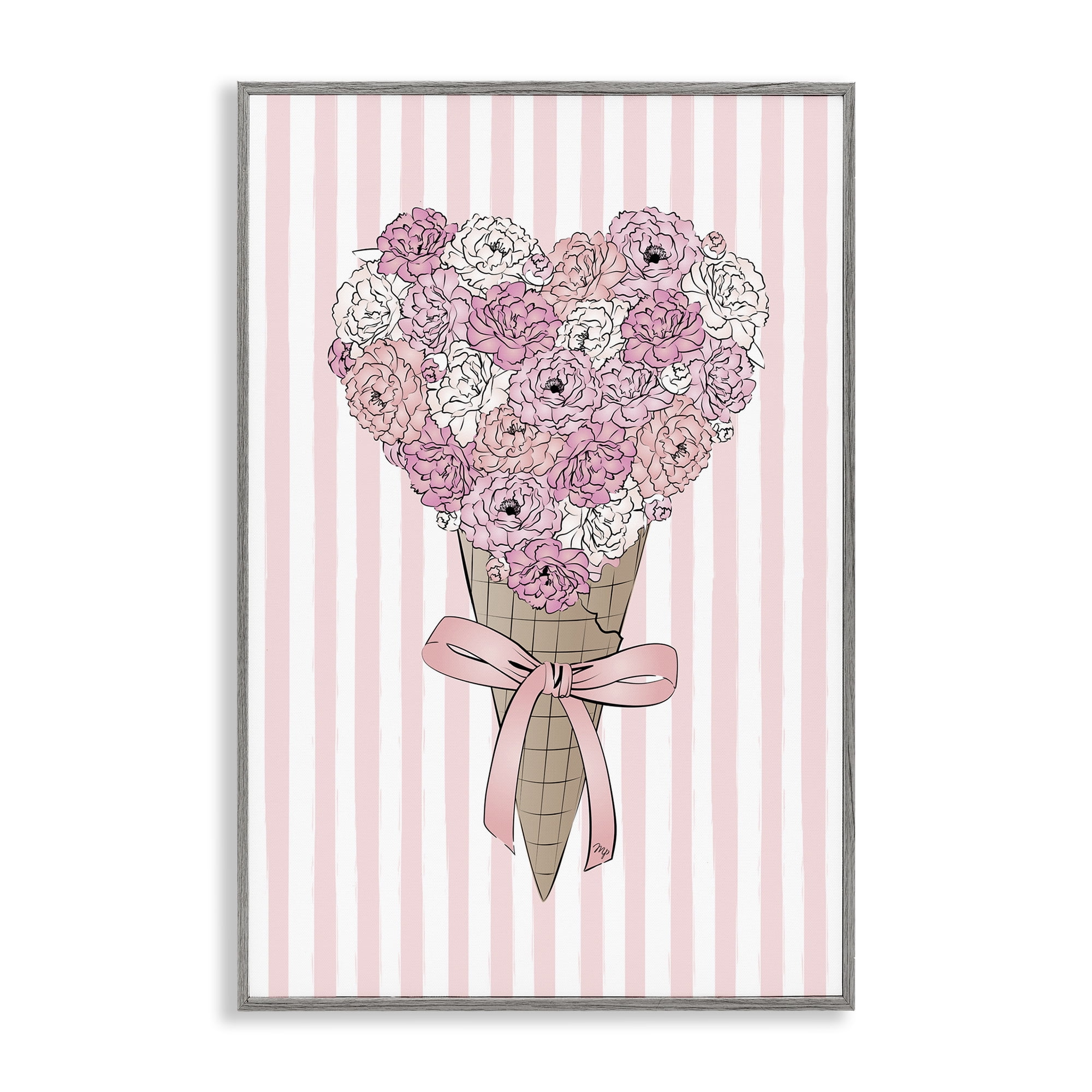 Stupell Industries Flower Bouquet Ice Cream Food & Beverage Painting Gray Framed Art Print Wall Art, 20 x 30