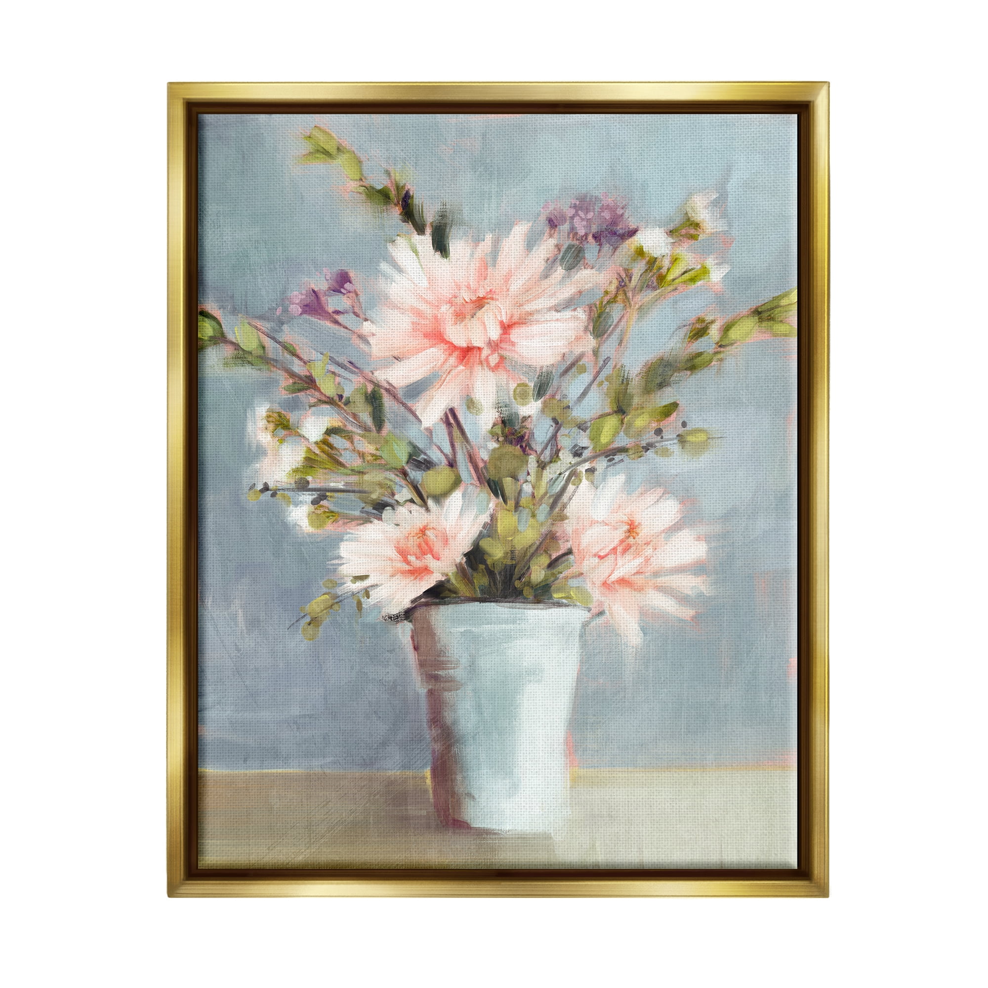 Stupell Industries Flower Bouquet Pink Blooms Botanical & Floral Painting Gold Floater Framed Art Print Wall Art