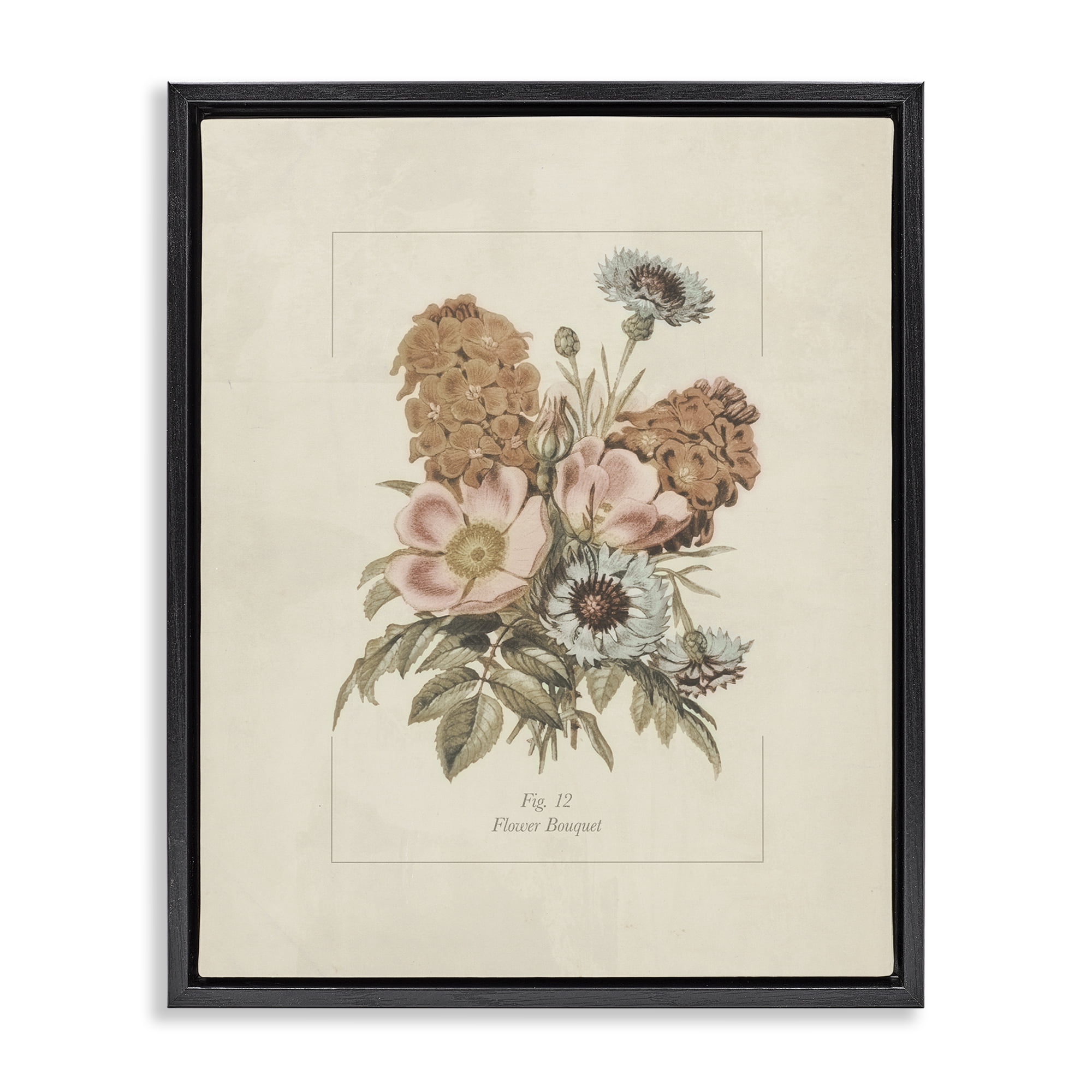 Stupell Industries Flower Bouquet Vintage Blossoms Black Framed Floater Canvas Wall Art, design by Dan Meneely