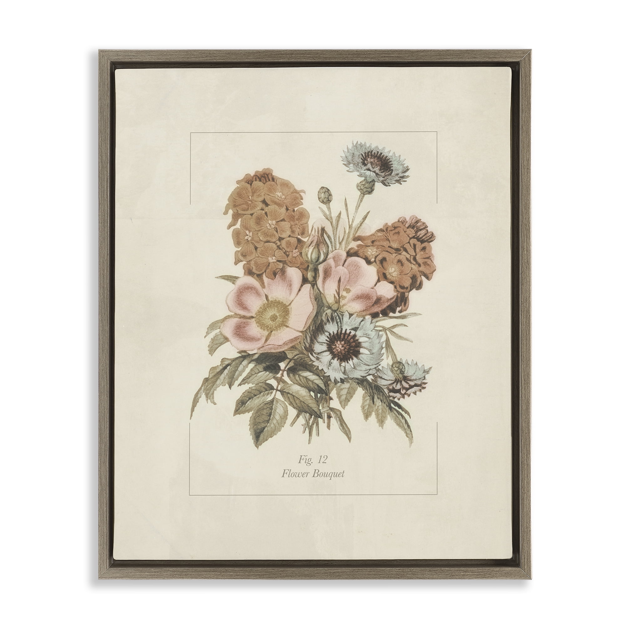 Stupell Industries Flower Bouquet Vintage Blossoms Brown Framed Floater Canvas Wall Art, design by Dan Meneely