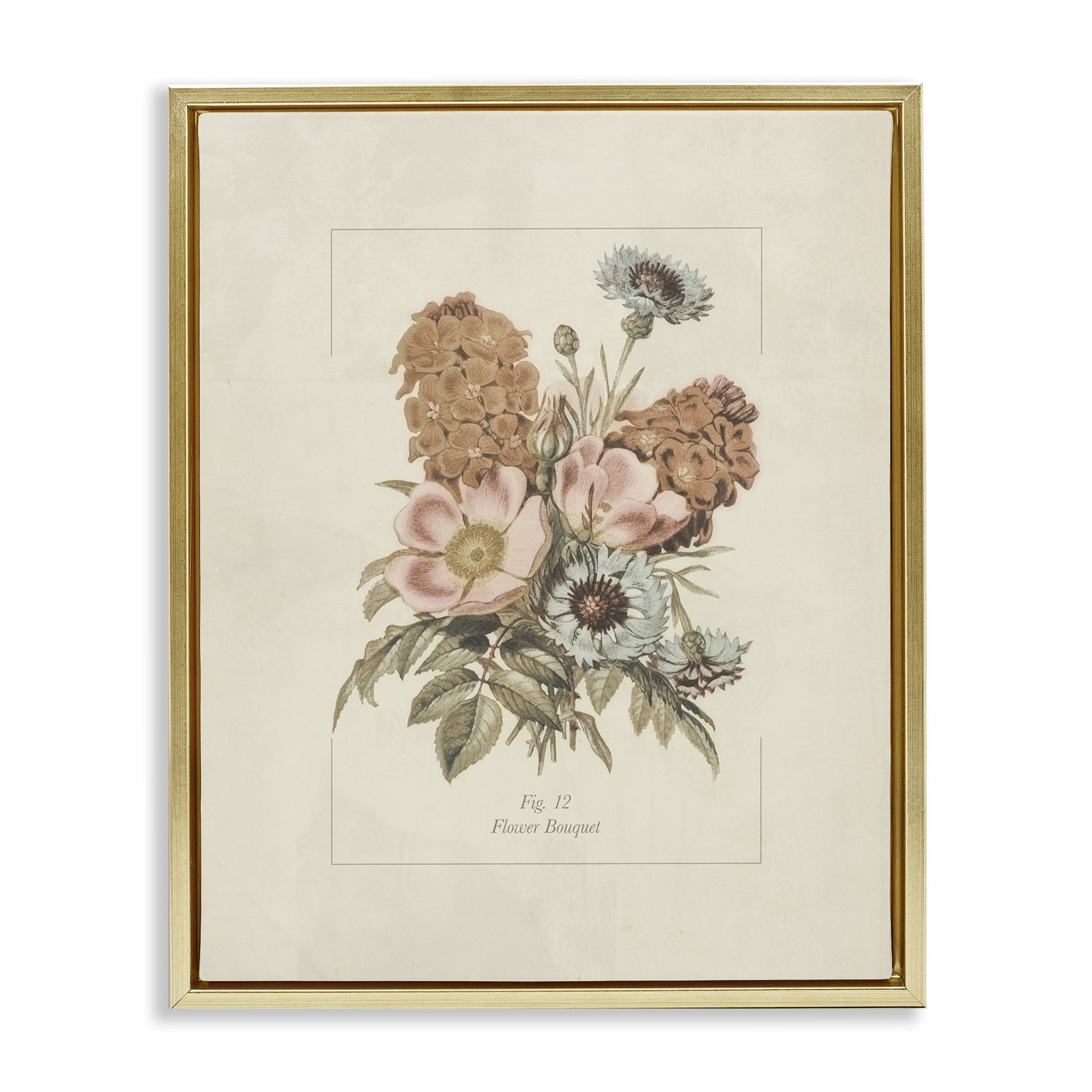 Stupell Industries Flower Bouquet Vintage Blossoms Gold Framed Floater Canvas Wall Art, design by Dan Meneely