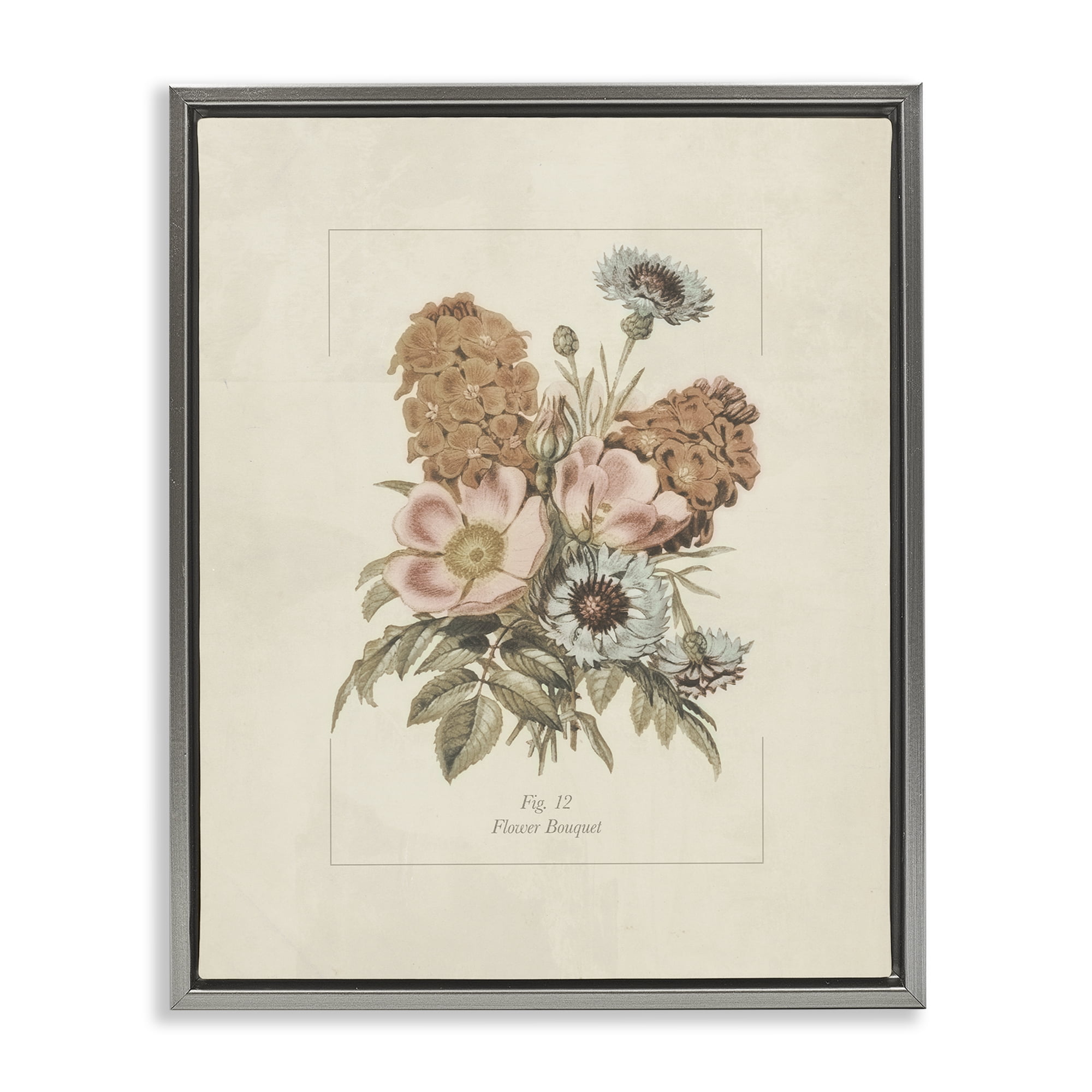 Stupell Industries Flower Bouquet Vintage Blossoms Gray Framed Floater Canvas Wall Art, design by Dan Meneely