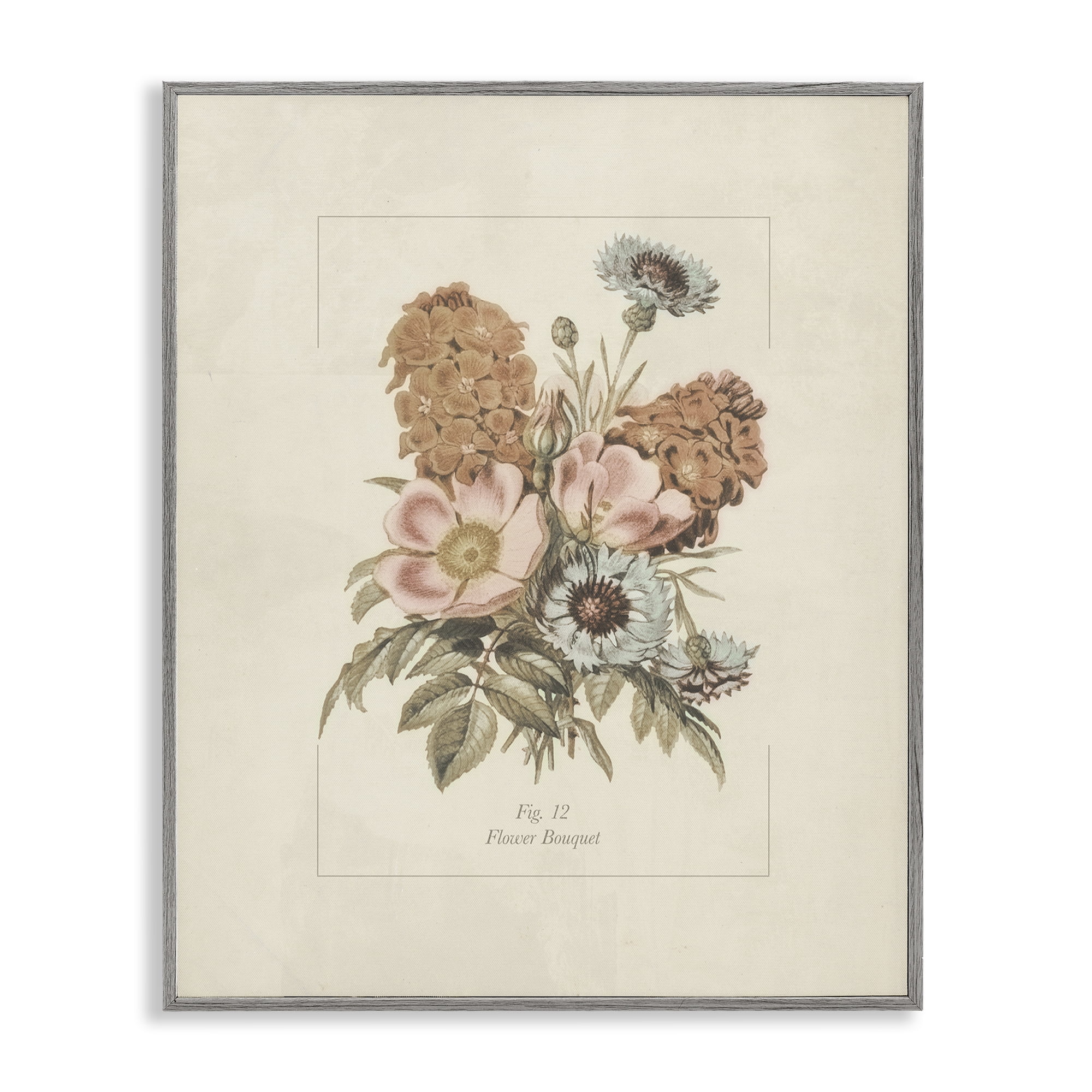 Stupell Industries Flower Bouquet Vintage Blossoms Gray Framed Giclee Art, design by Dan Meneely
