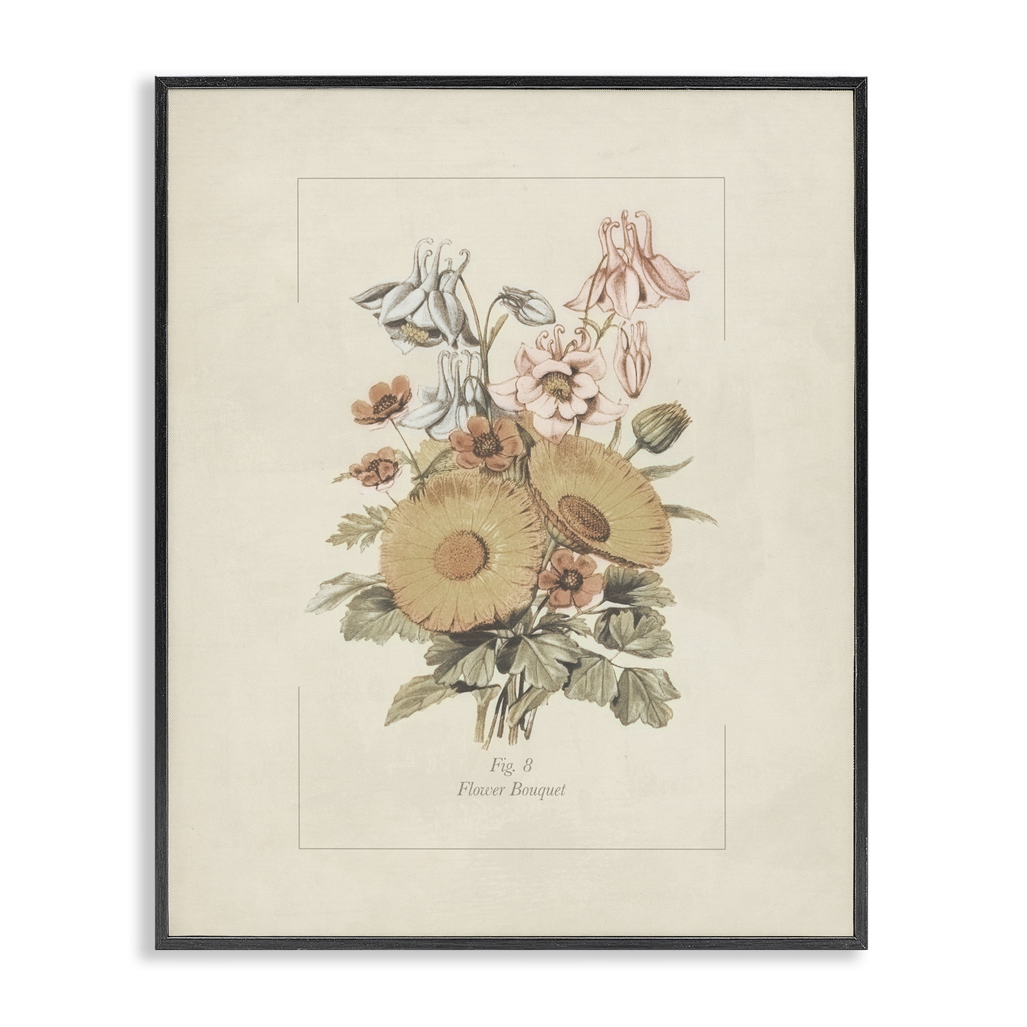 Stupell Industries Flower Bouquet Vintage Garden Black Framed Giclee Art, design by Dan Meneely