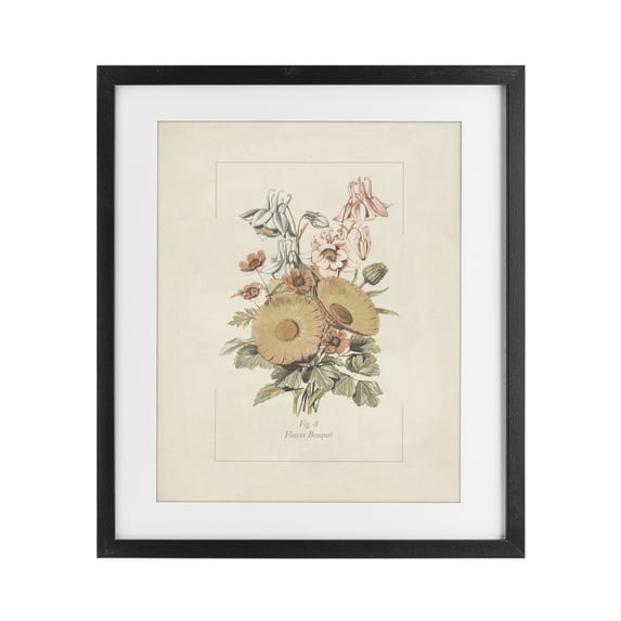 Stupell Industries Cottage Flower Bouquet Vintage Garden Black Framed Print Under Glass, 17 x 21, by Dan Meneely