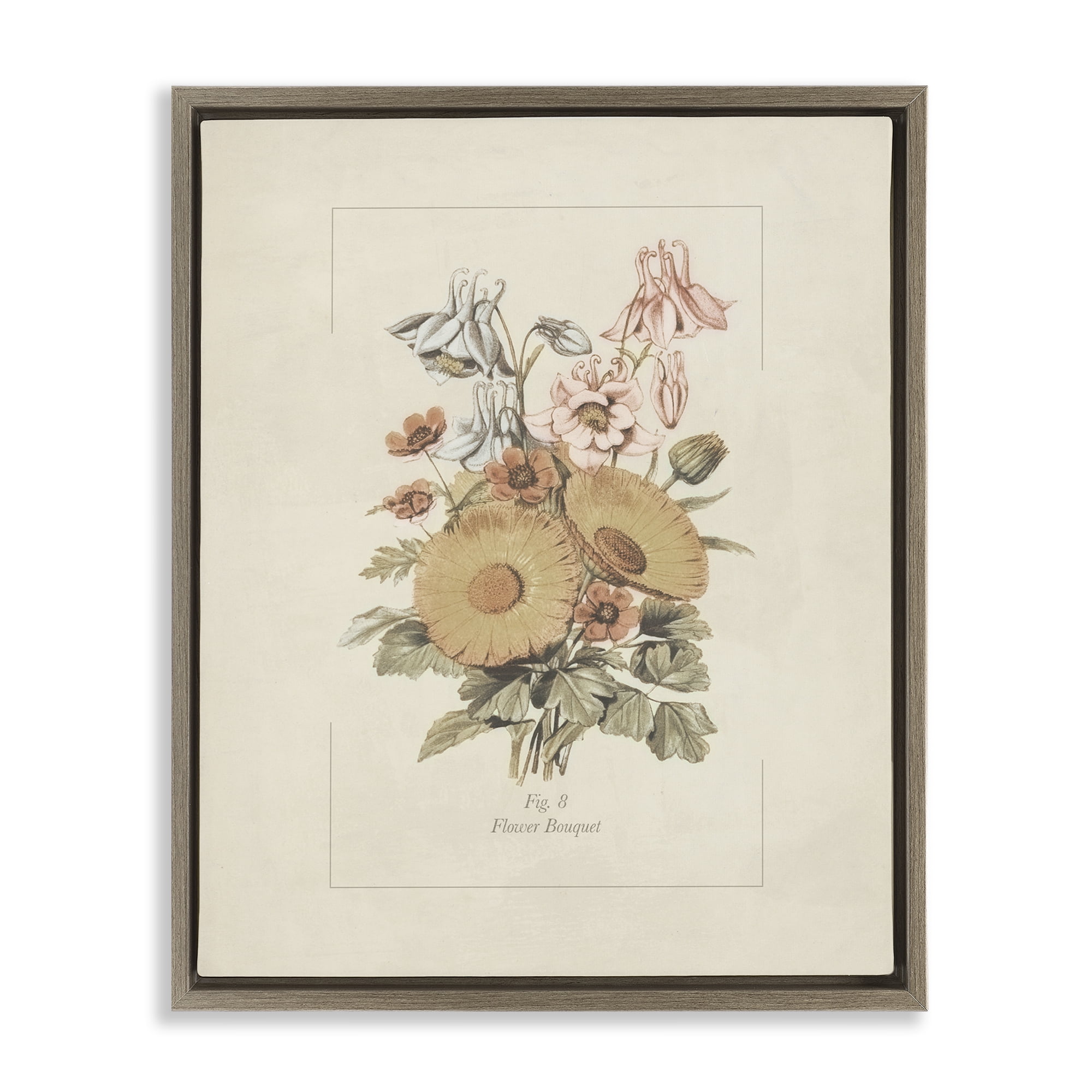 Stupell Industries Flower Bouquet Vintage Garden Brown Framed Floater Canvas Wall Art, design by Dan Meneely