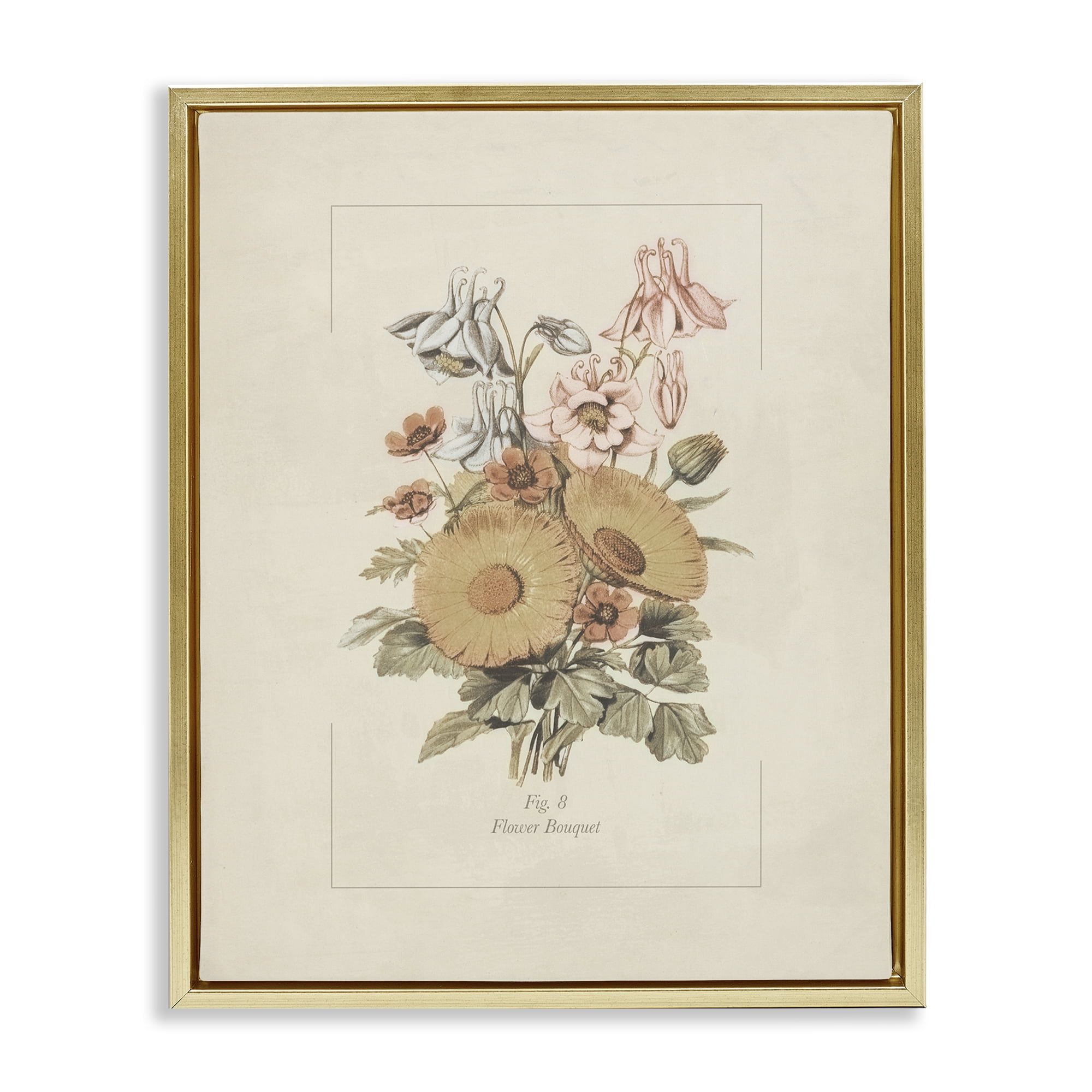 Stupell Industries Flower Bouquet Vintage Garden Gold Framed Floater Canvas Wall Art, design by Dan Meneely
