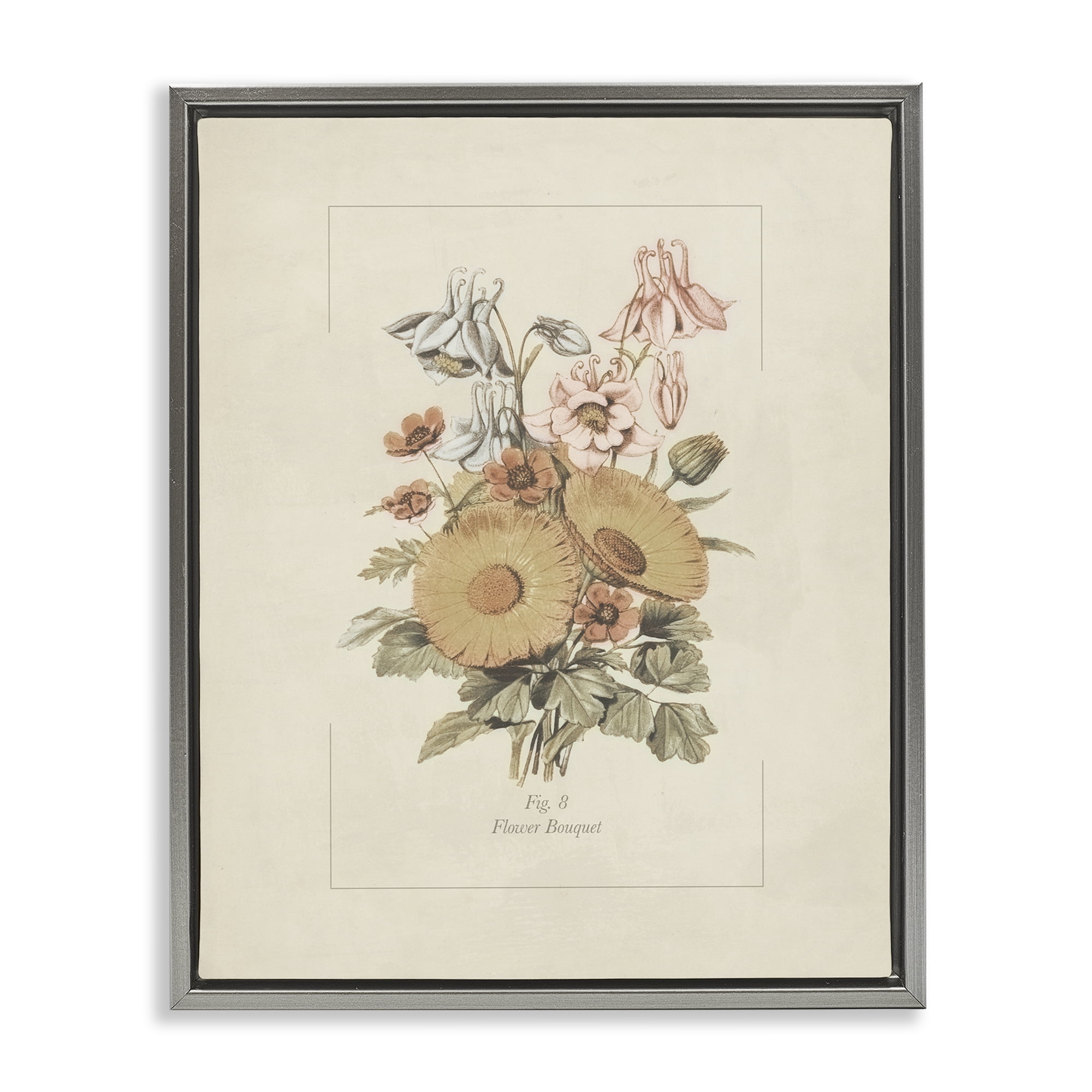 Stupell Industries Flower Bouquet Vintage Garden Gray Framed Floater Canvas Wall Art, design by Dan Meneely