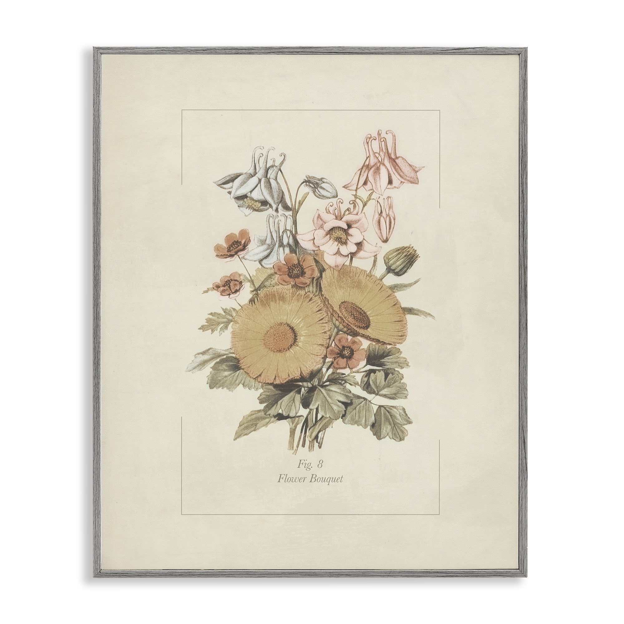 Stupell Industries Flower Bouquet Vintage Garden Gray Framed Giclee Art, design by Dan Meneely