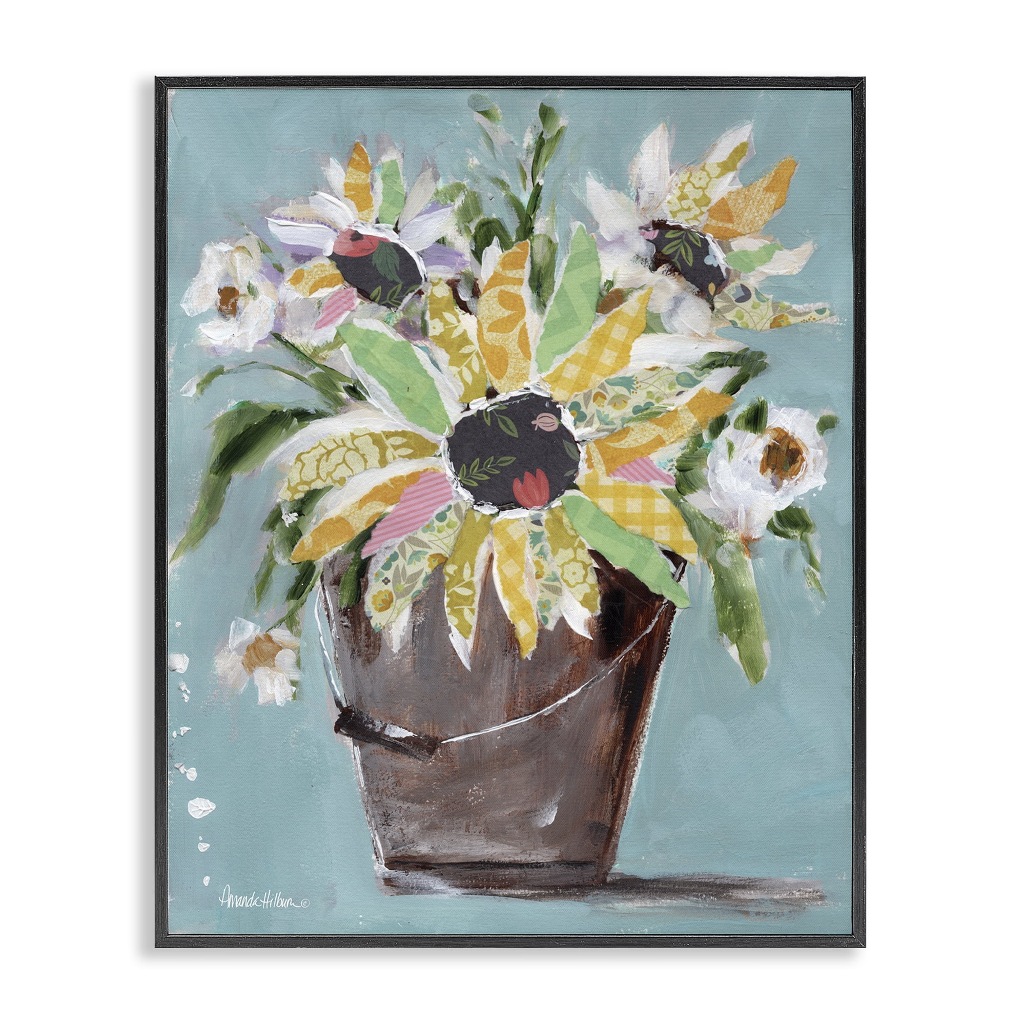 Stupell Industries Flower Bucket Bouquet Botanical & Floral Painting Black Framed Art Print Wall Art, 11 x 14