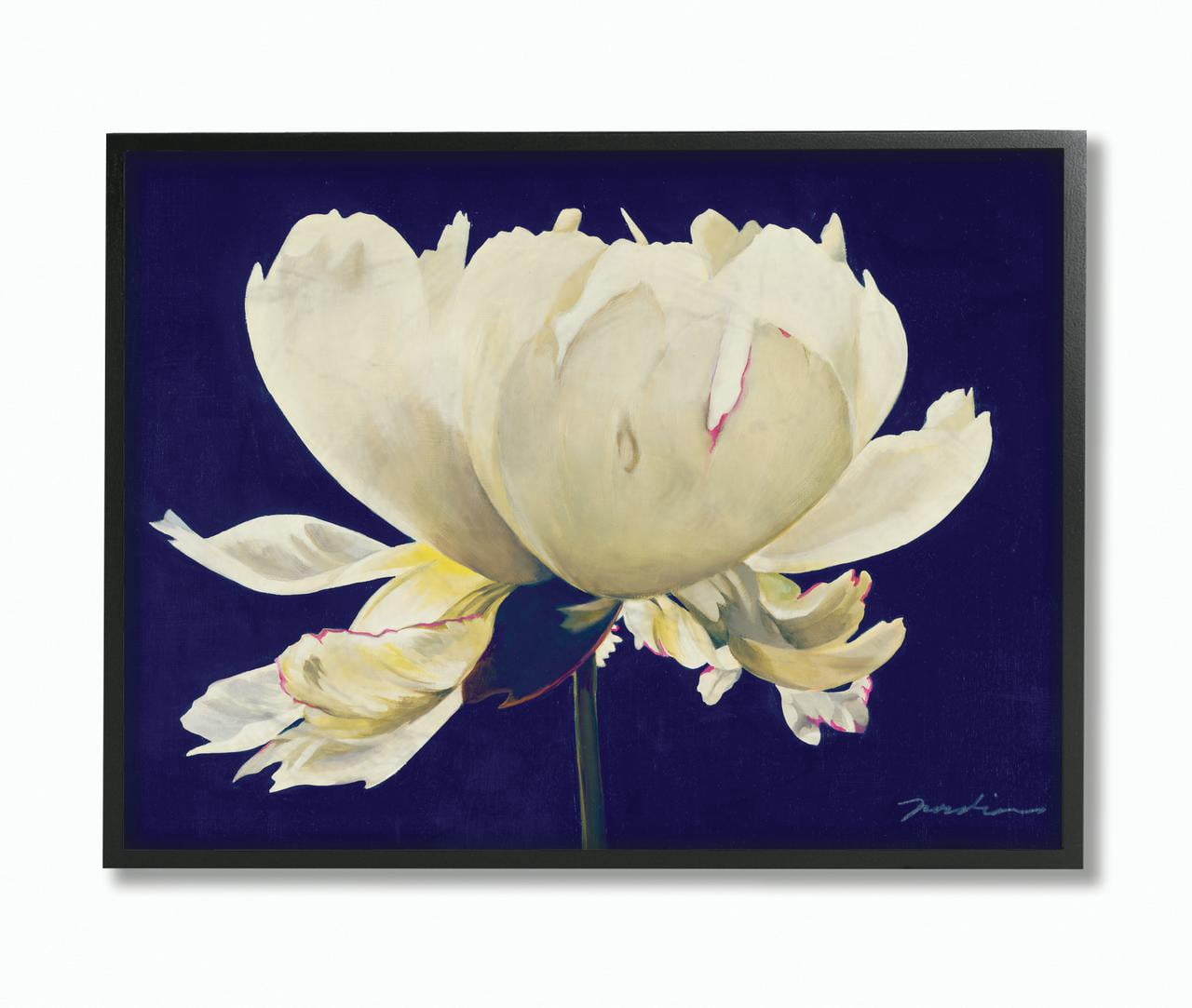Stupell Industries Flower Bulb White Blue Painting Framed Wall Art by Third and Wall, 11" x 14", Black Framed