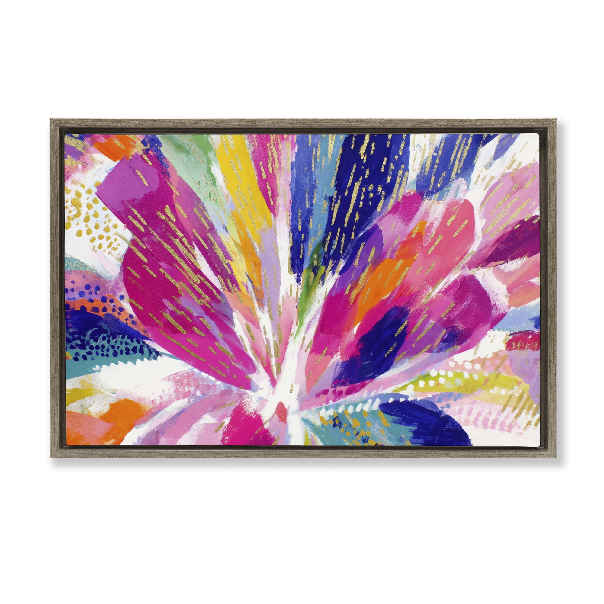 Stupell Industries Flower Burst in Vibrant Tones Brown Framed Floater Canvas Wall Art, design by Chromatic Storm Studio