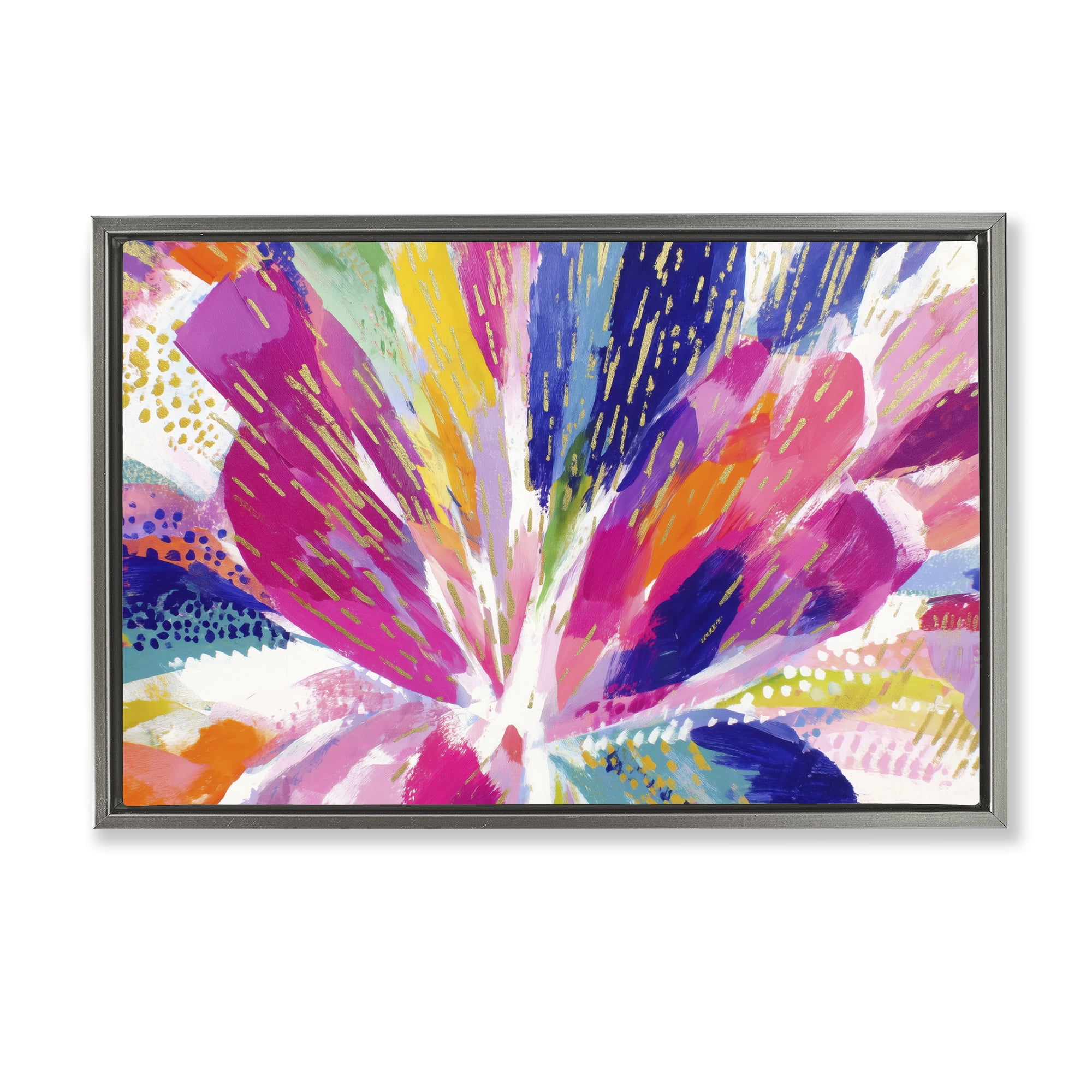 Stupell Industries Flower Burst in Vibrant Tones Gray Framed Floater Canvas Wall Art, design by Chromatic Storm Studio