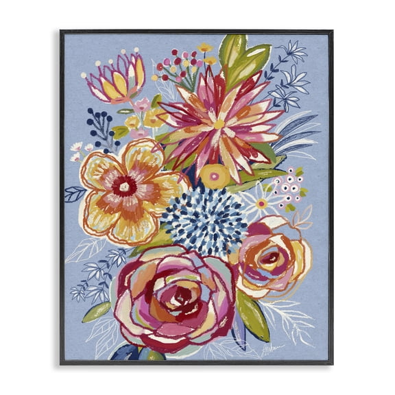 Stupell Industries Flower Burst on Blue Floral Painting Black Framed Art Print Wall Art, 11 x 14