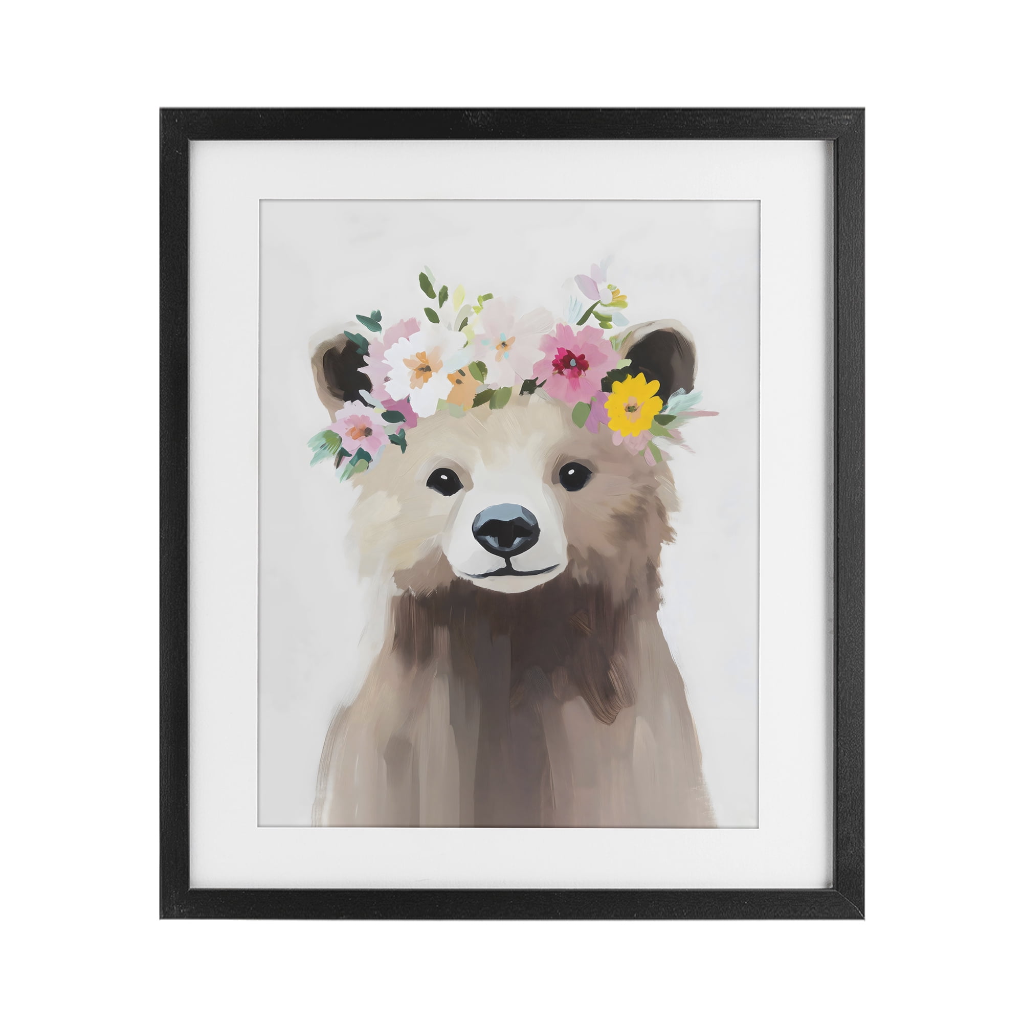 Stupell Industries Flower Crown Bear Black Framed Print Under Glass, design by The Prints Vibe