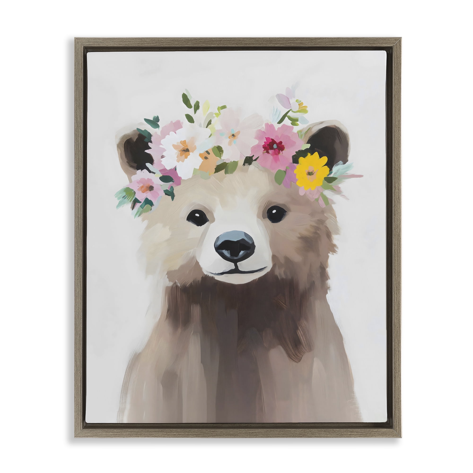 Stupell Industries Flower Crown Bear Brown Framed Floater Canvas Wall Art, design by The Prints Vibe