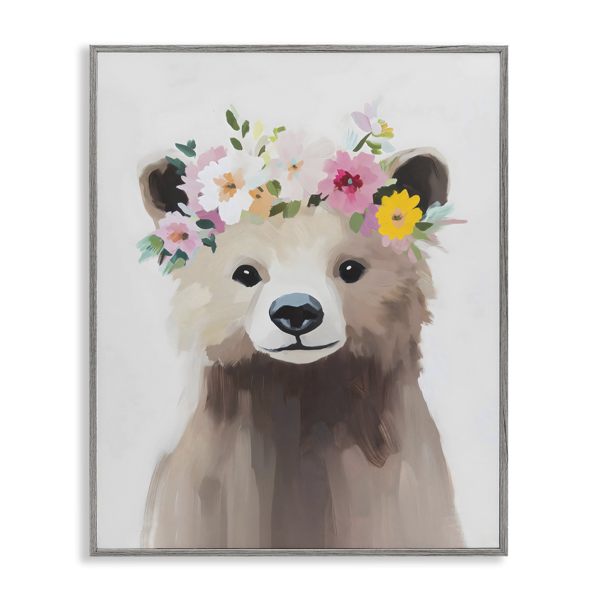 Stupell Industries Flower Crown Bear Gray Framed Giclee Art, design by The Prints Vibe