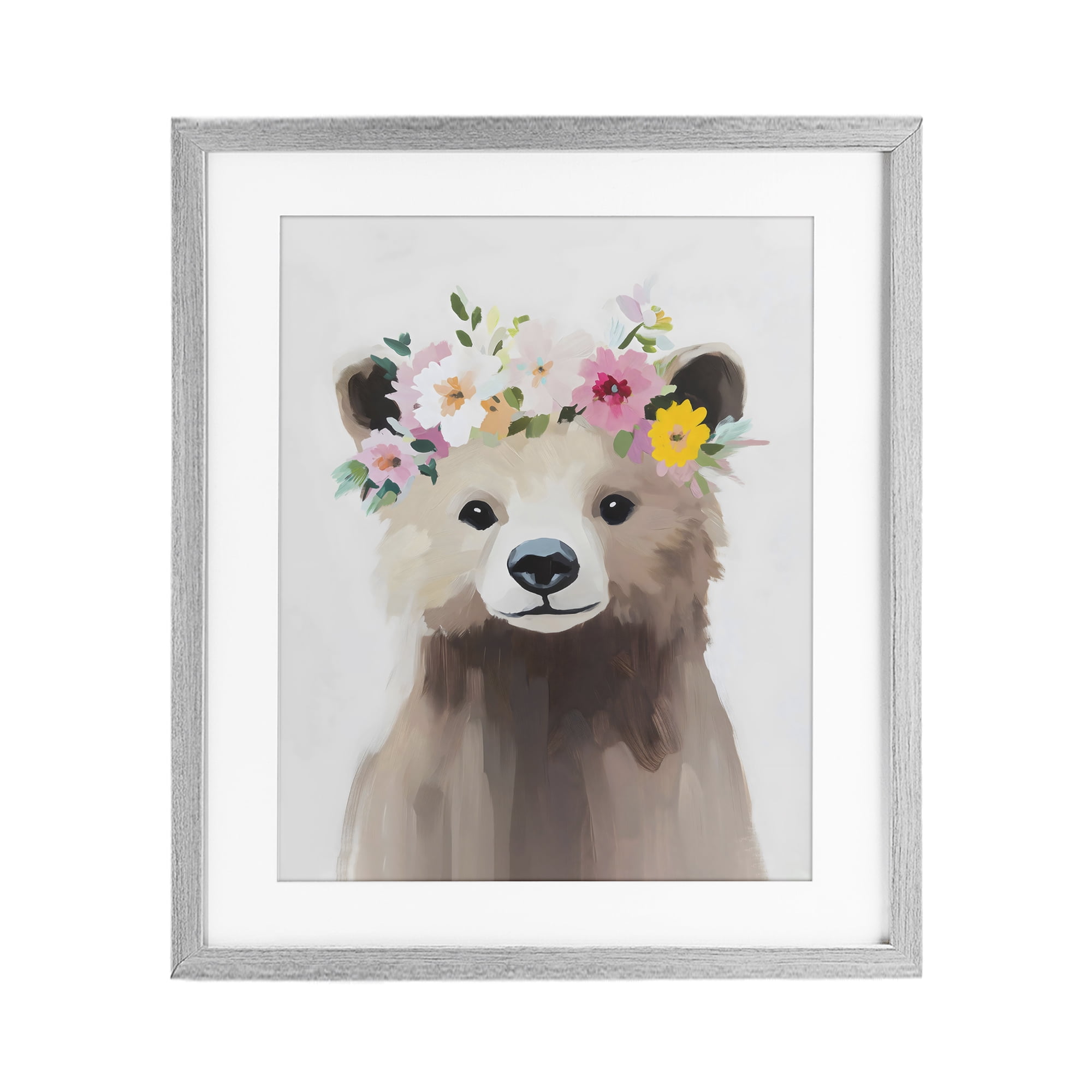 Stupell Industries Flower Crown Bear Gray Framed Print Under Glass, design by The Prints Vibe
