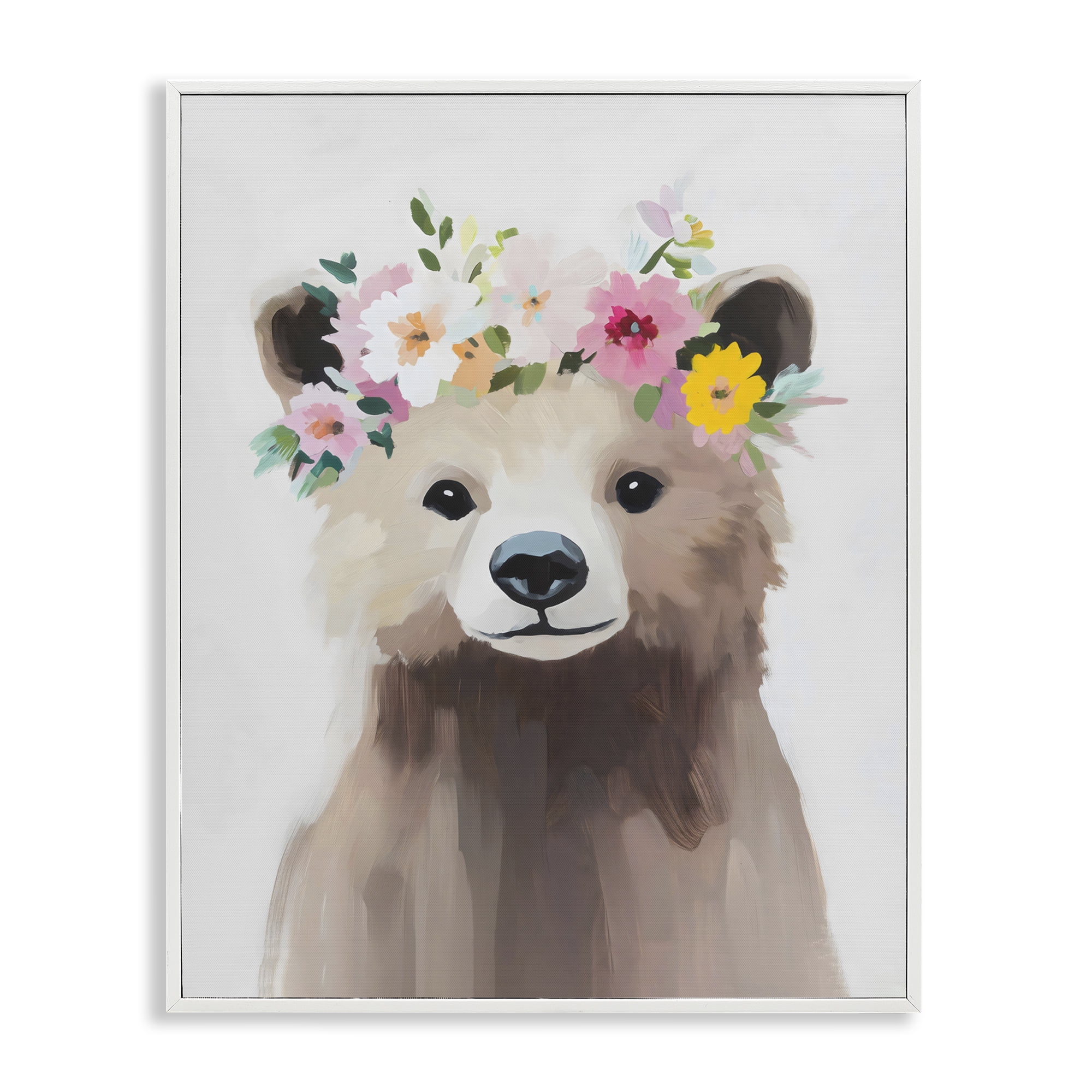 Stupell Industries Flower Crown Bear White Framed Giclee Art, design by The Prints Vibe