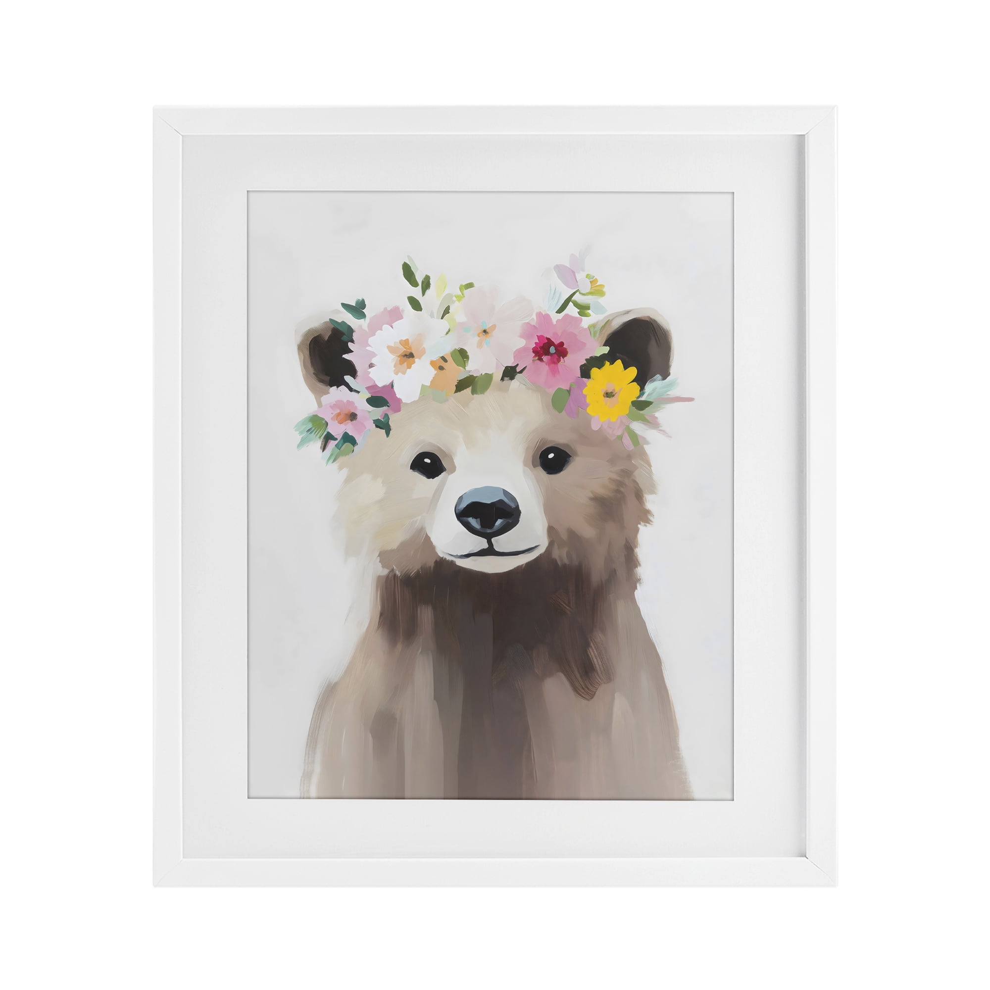 Stupell Industries Flower Crown Bear White Framed Print Under Glass, design by The Prints Vibe