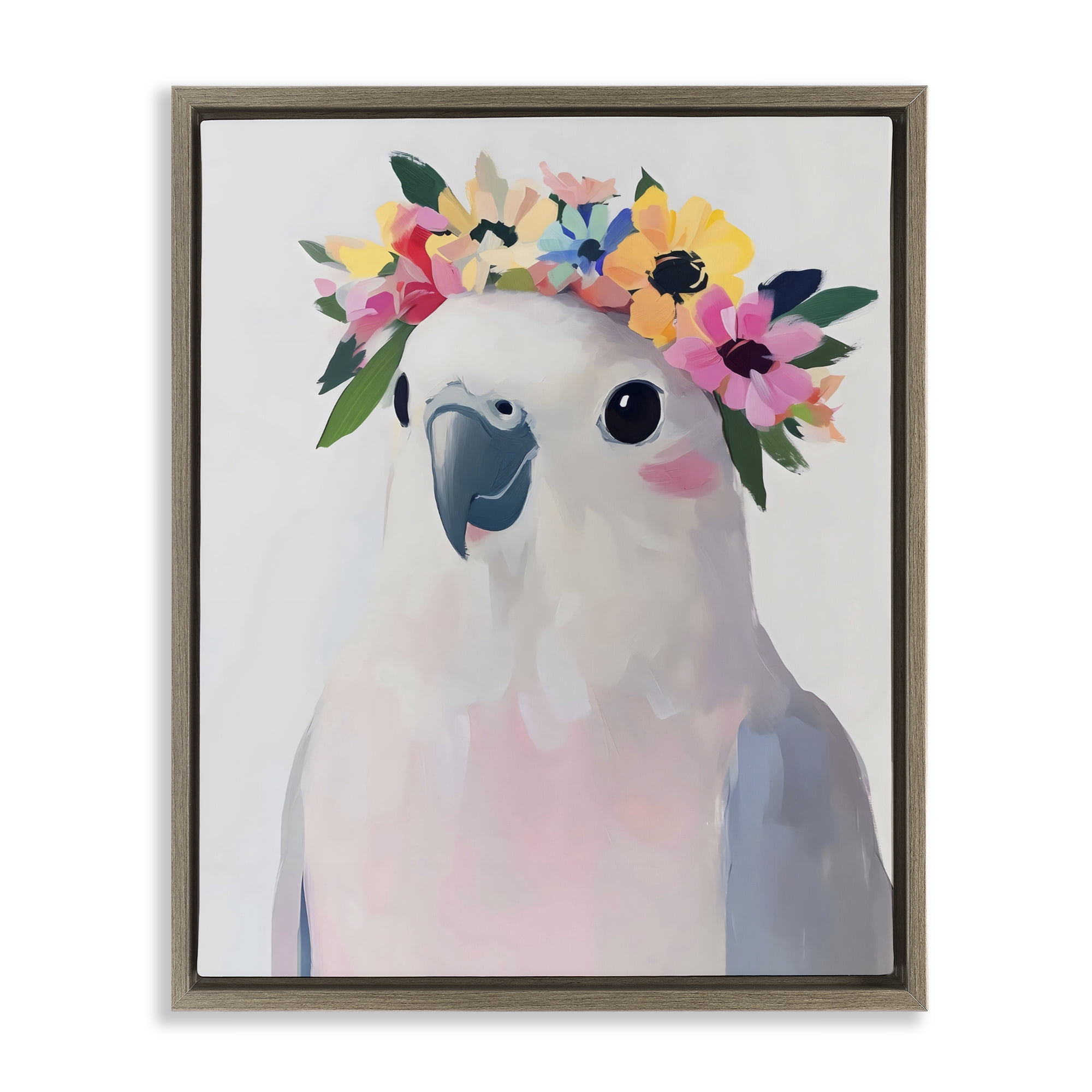 Stupell Industries Flower Crown Dove Brown Framed Floater Canvas Wall Art, design by The Prints Vibe