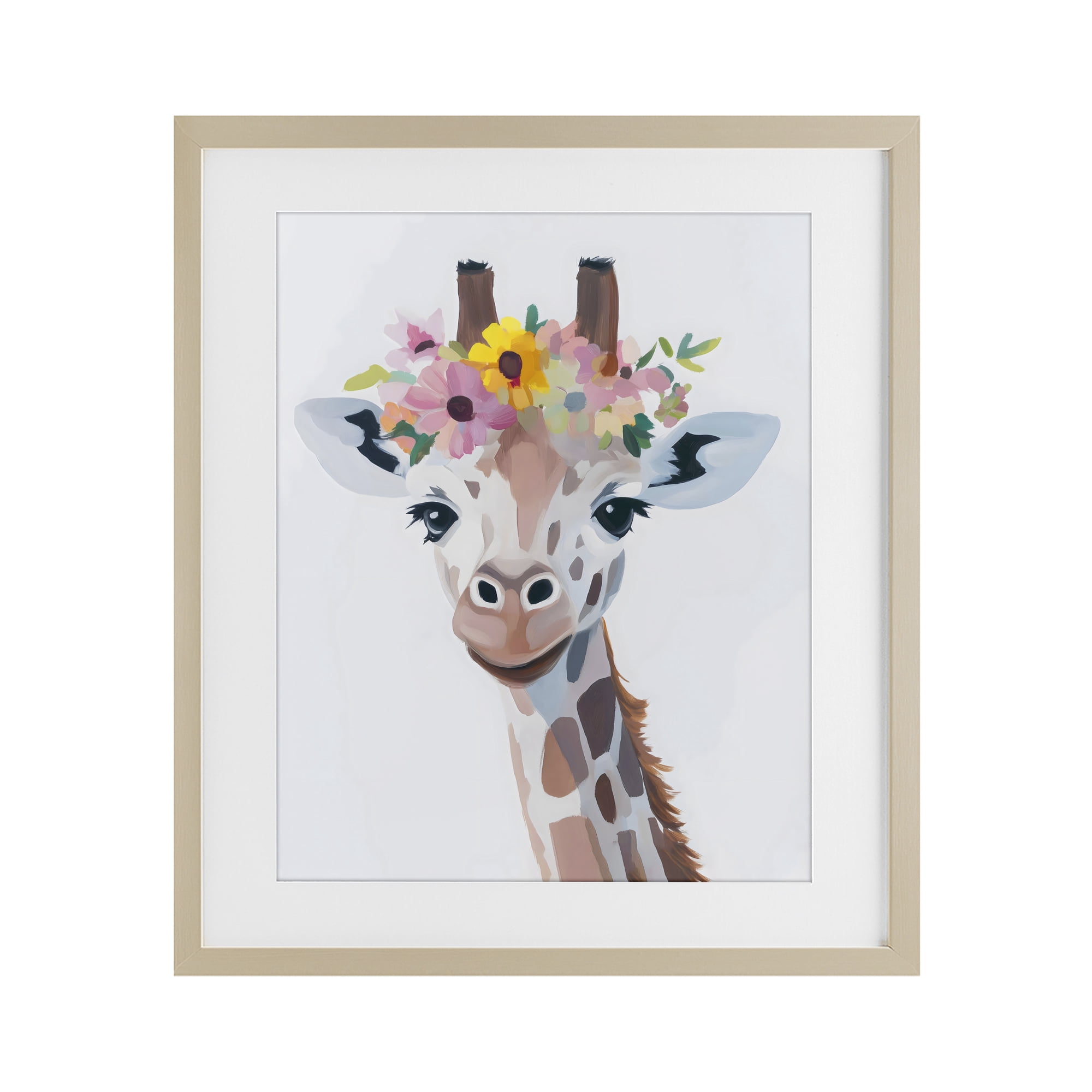 Stupell Industries Flower Crown Giraffe Birch Framed Print Under Glass, design by The Prints Vibe
