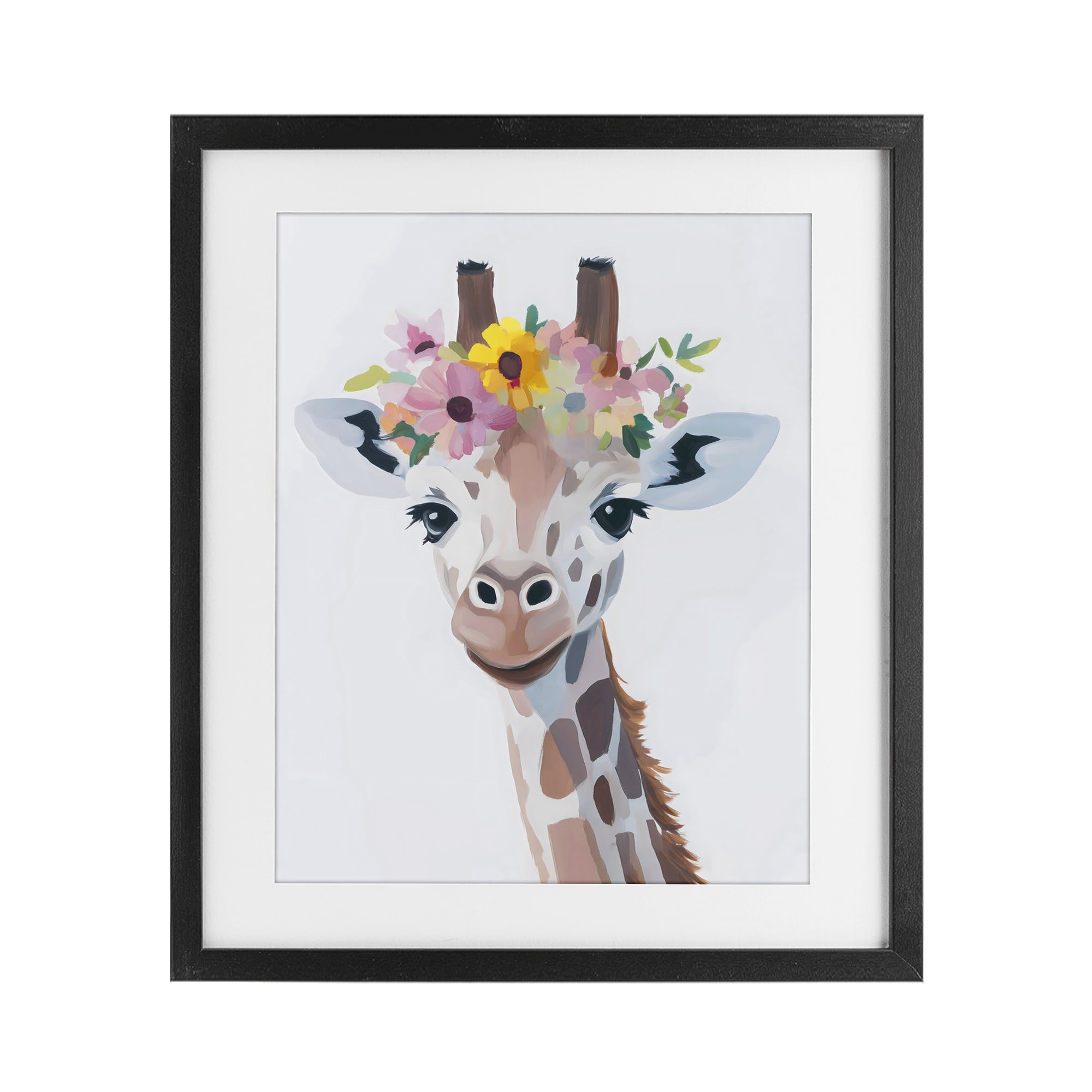 Stupell Industries Flower Crown Giraffe Black Framed Print Under Glass, design by The Prints Vibe