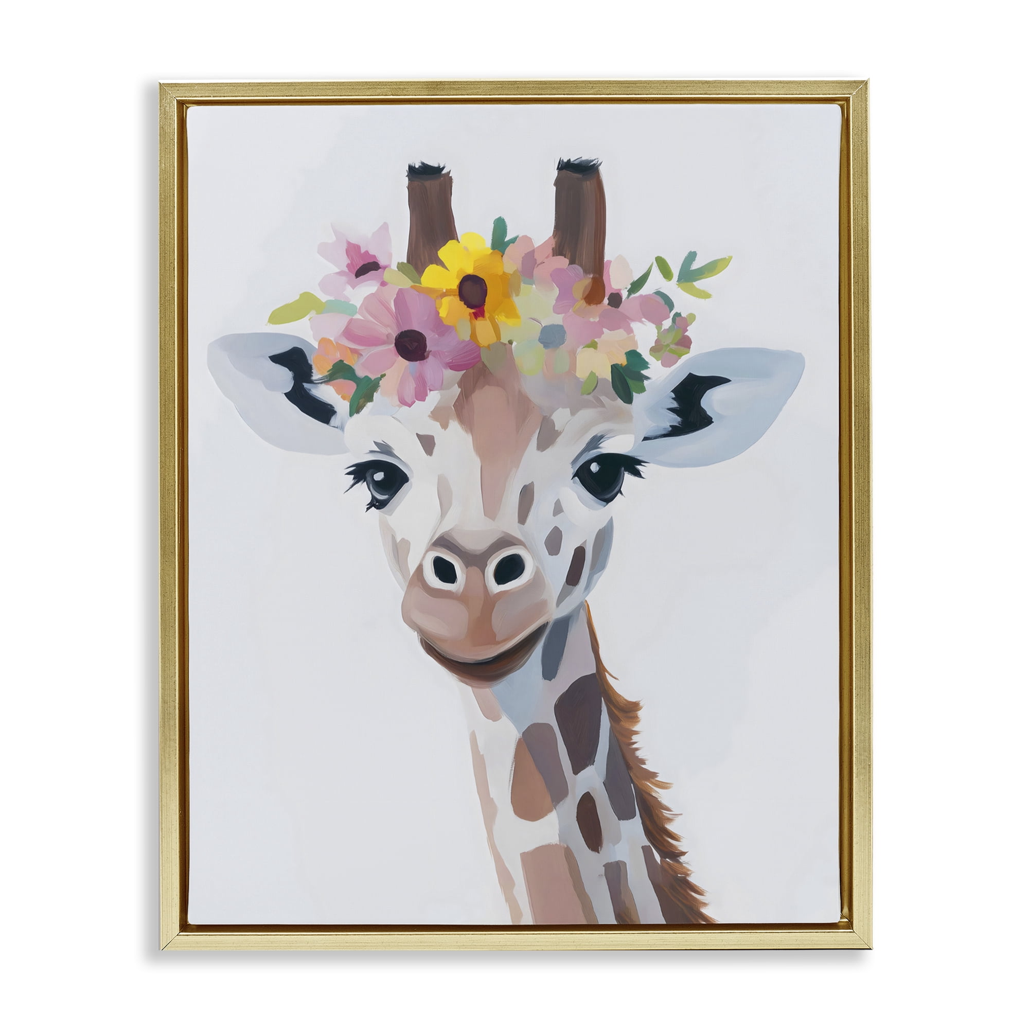 Stupell Industries Flower Crown Giraffe Gold Framed Floater Canvas Wall Art, design by The Prints Vibe