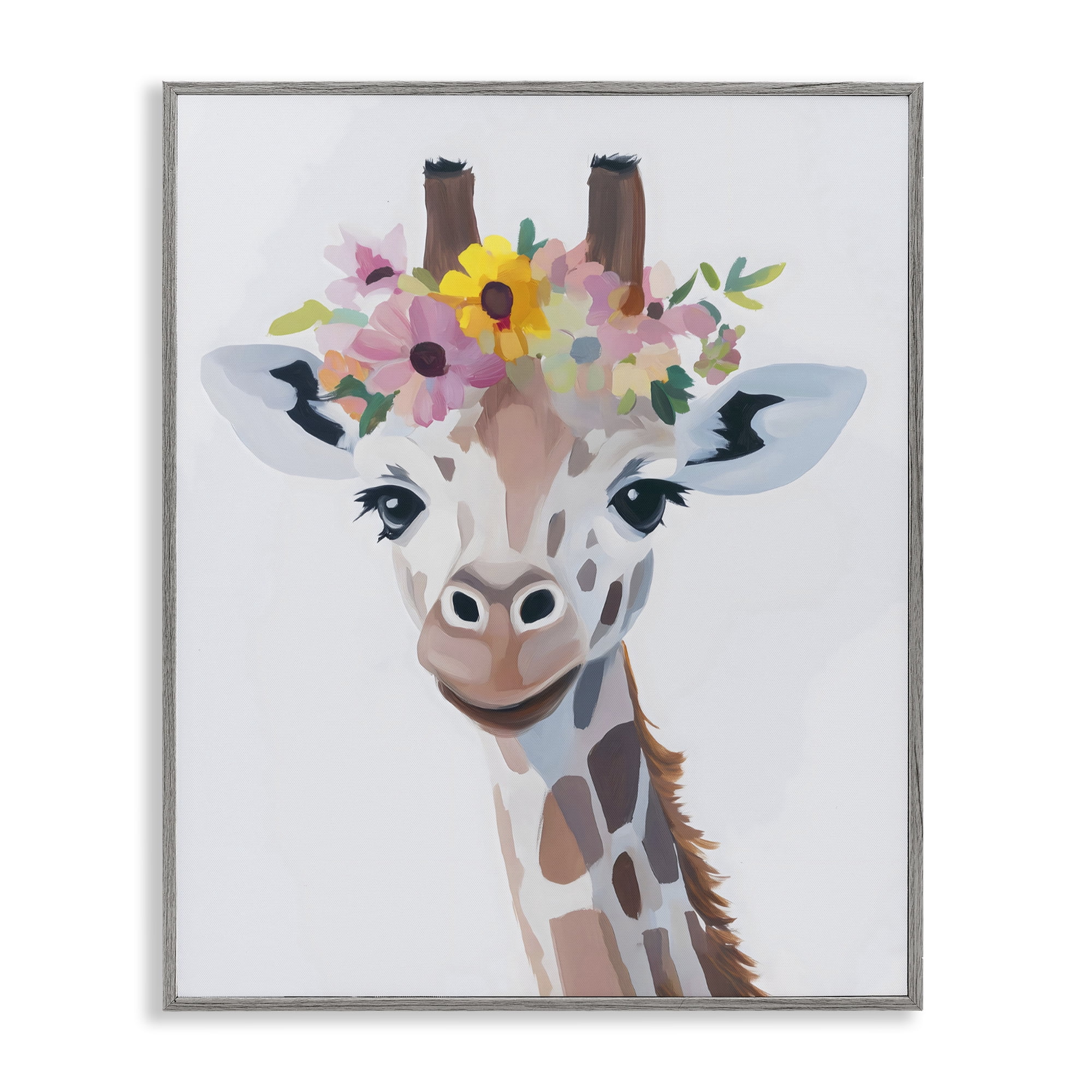 Stupell Industries Flower Crown Giraffe Gray Framed Giclee Art, design by The Prints Vibe